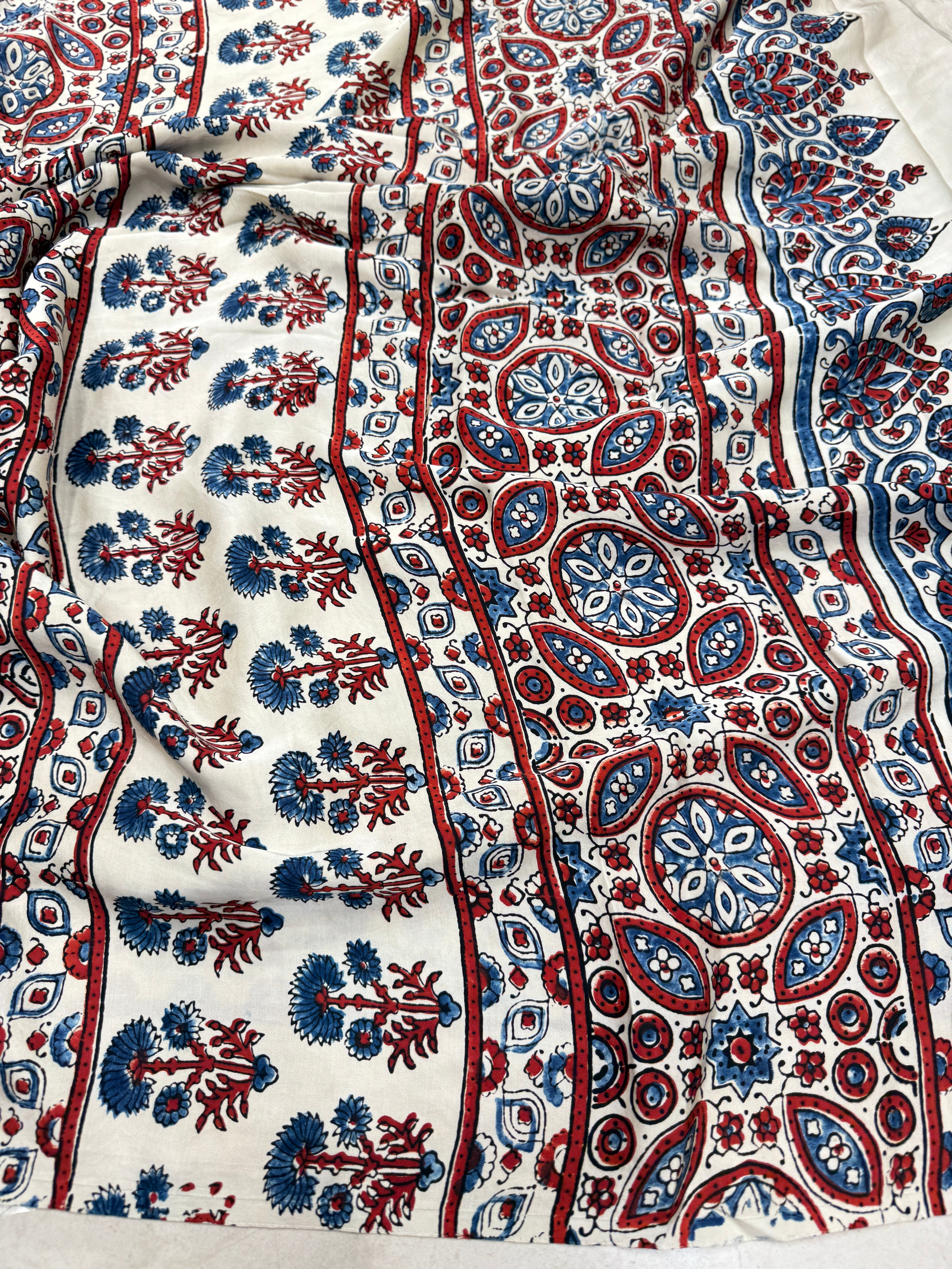 White Keri Jewelled Badam Butti Ajrakh Saree