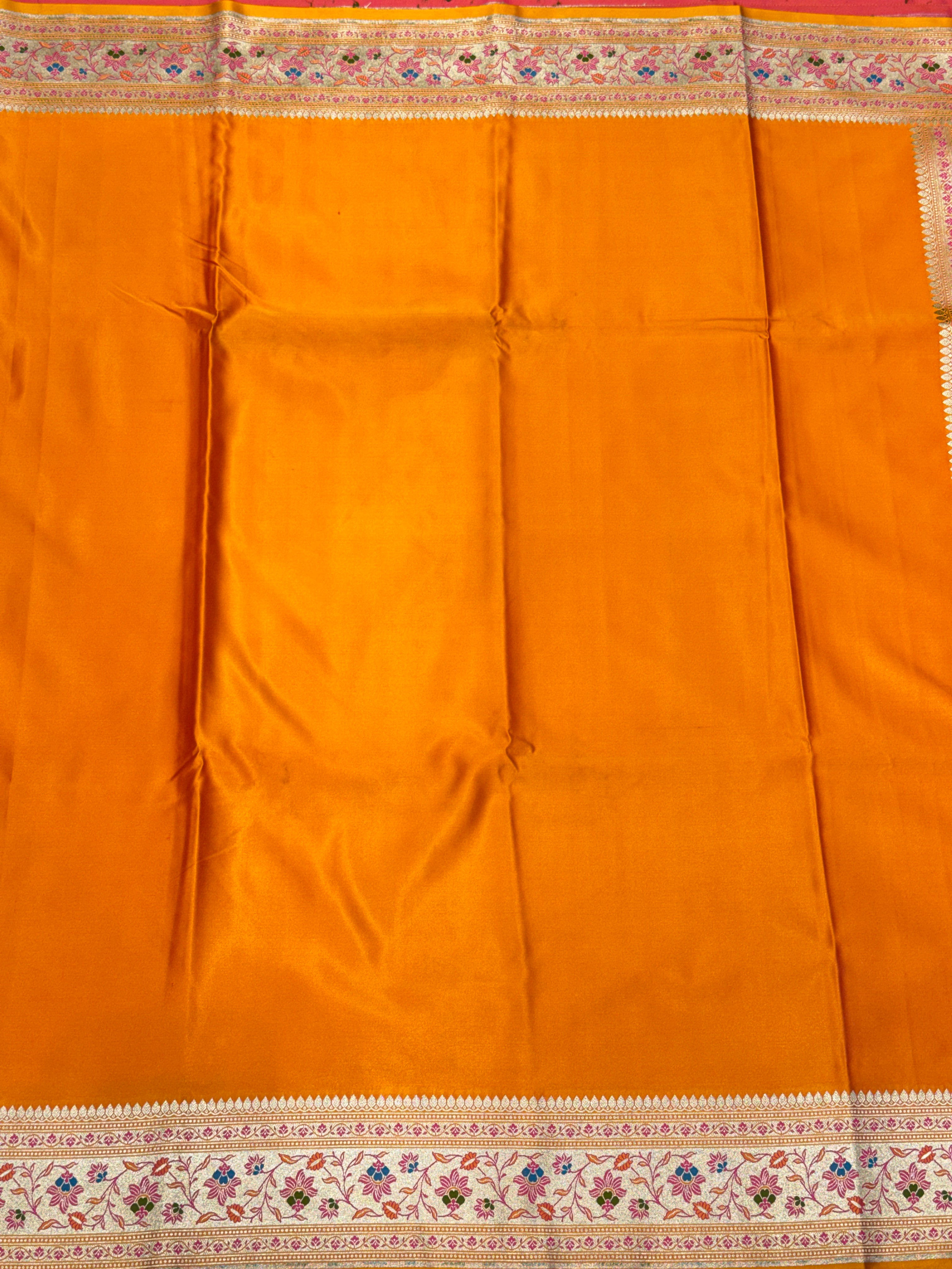 Mango Yellow Banarasi Plain Body Meena Pallu Border Saree