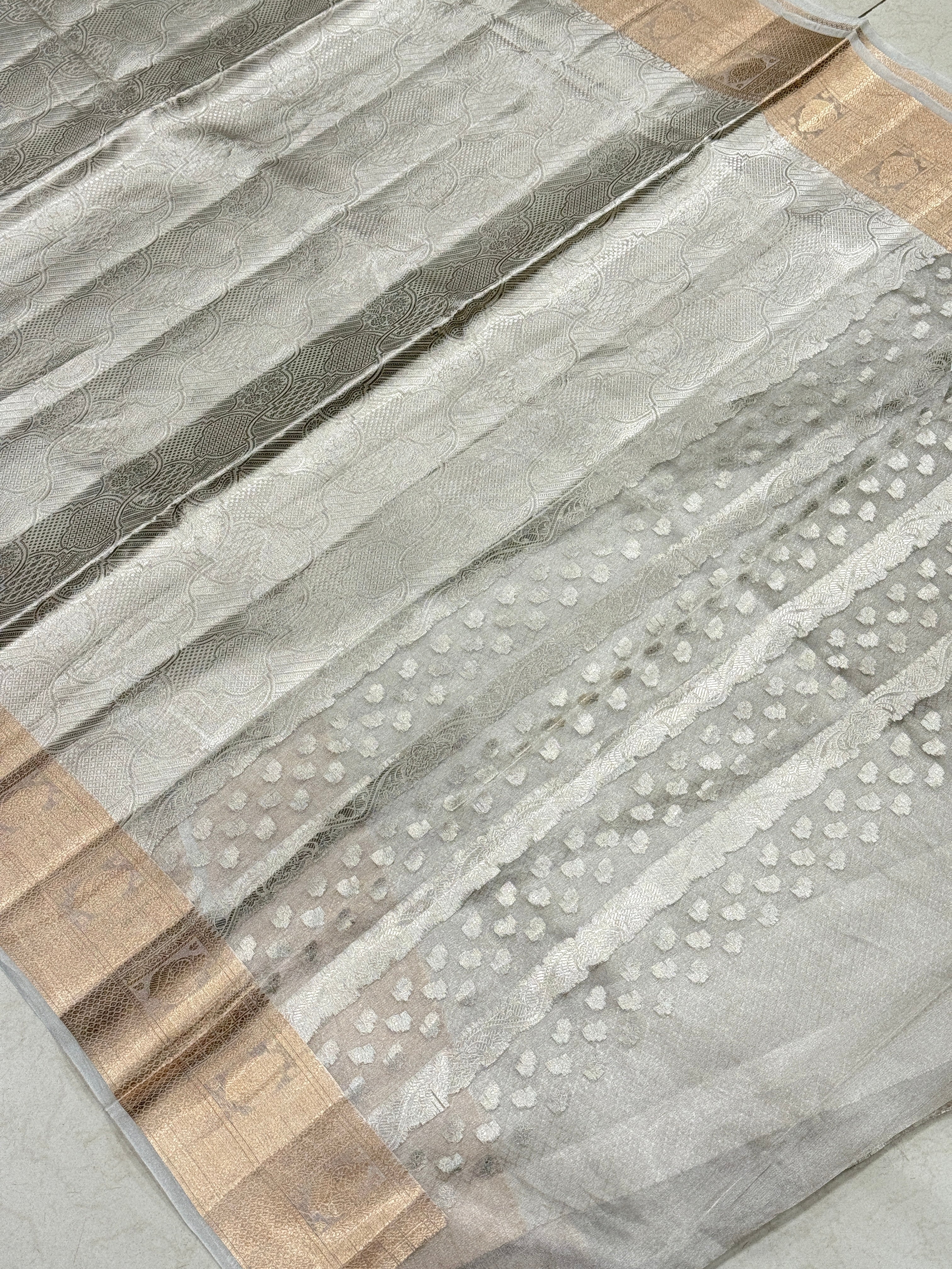 Silver Double Tissue Contemporary Banarasi Saree