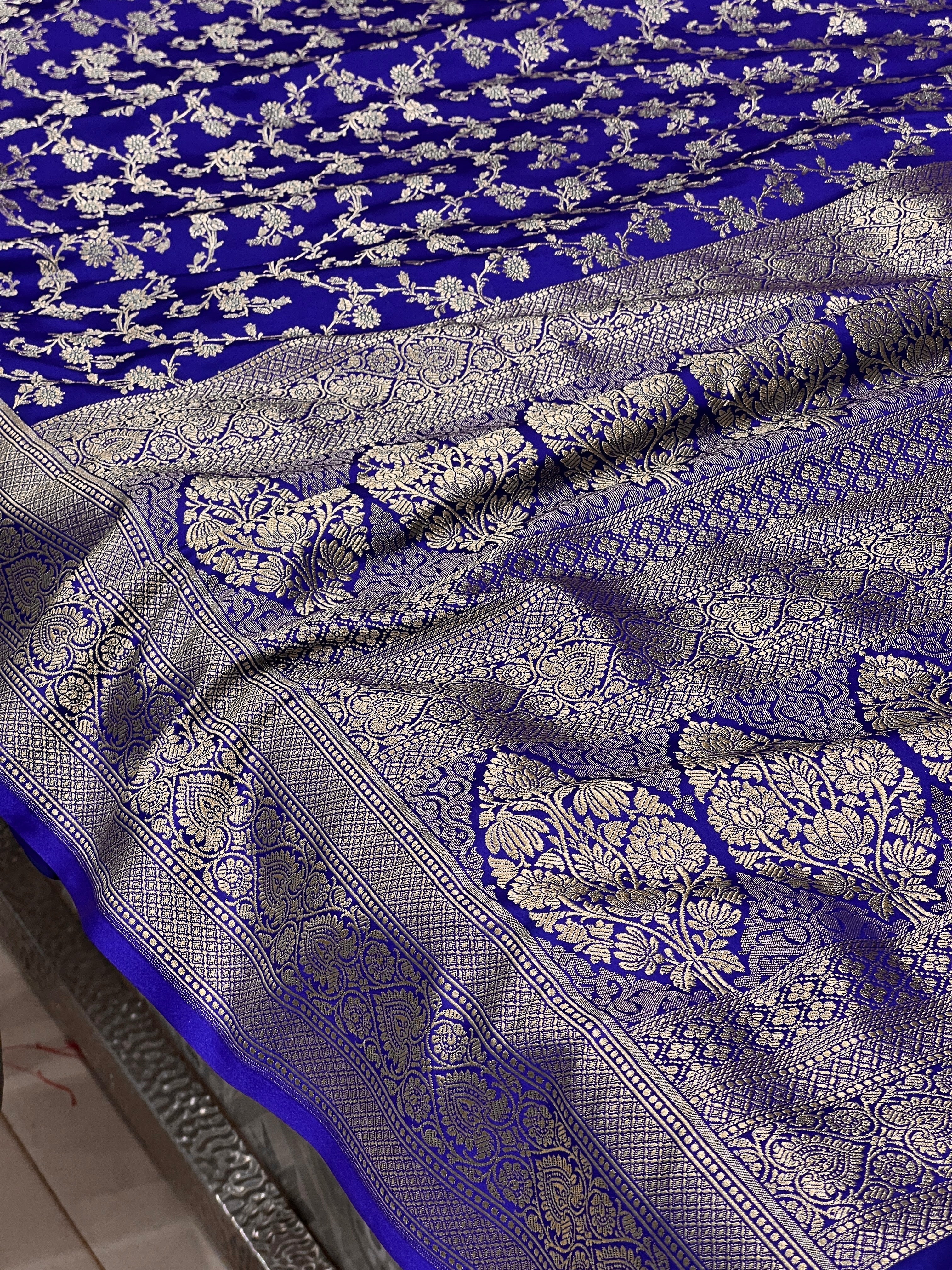 Ink Blue Banarasi Heart Border Saree