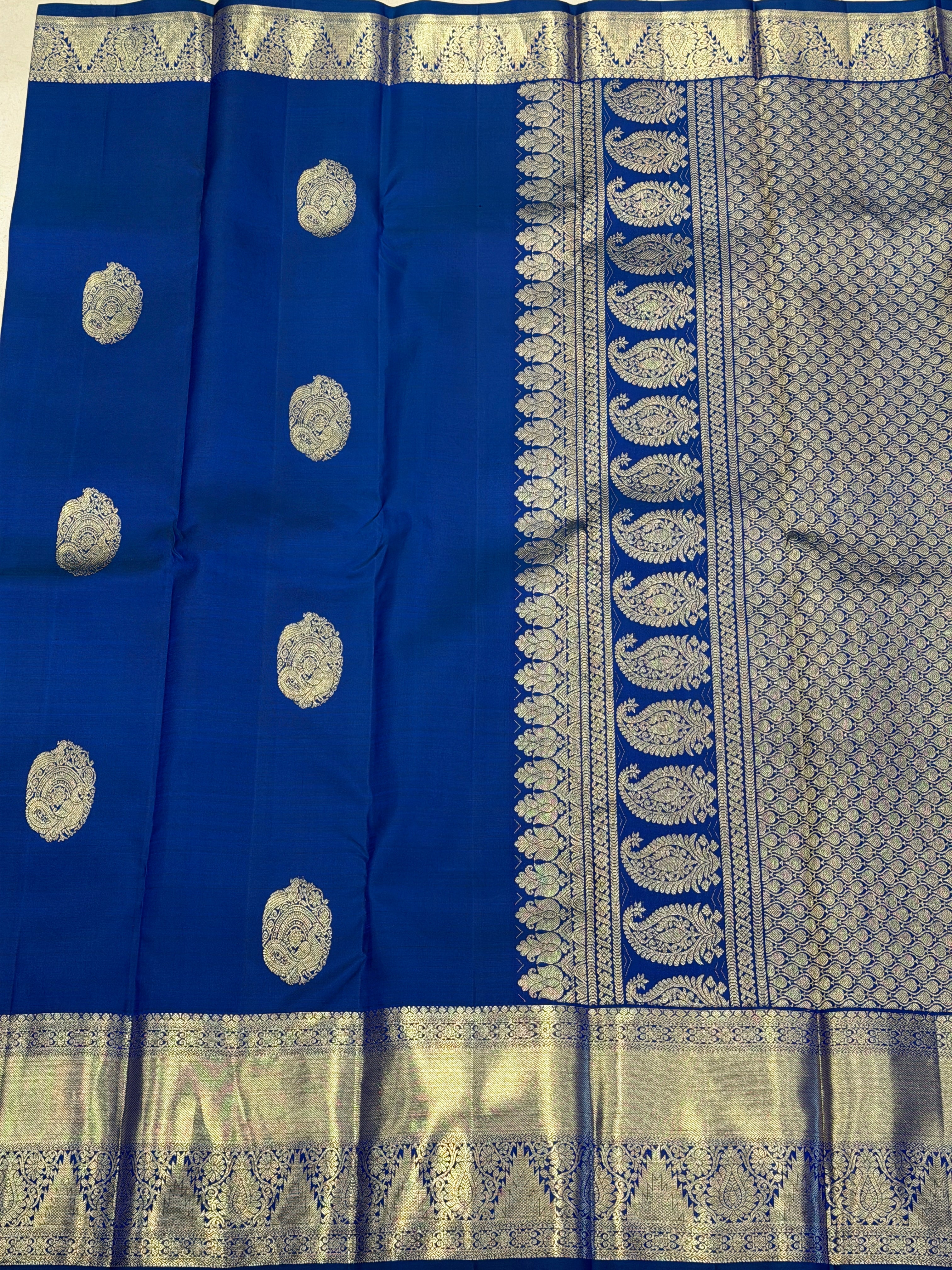 Royal Blue Peacock Motif Handloom Pure Silk Kanjivaram Saree