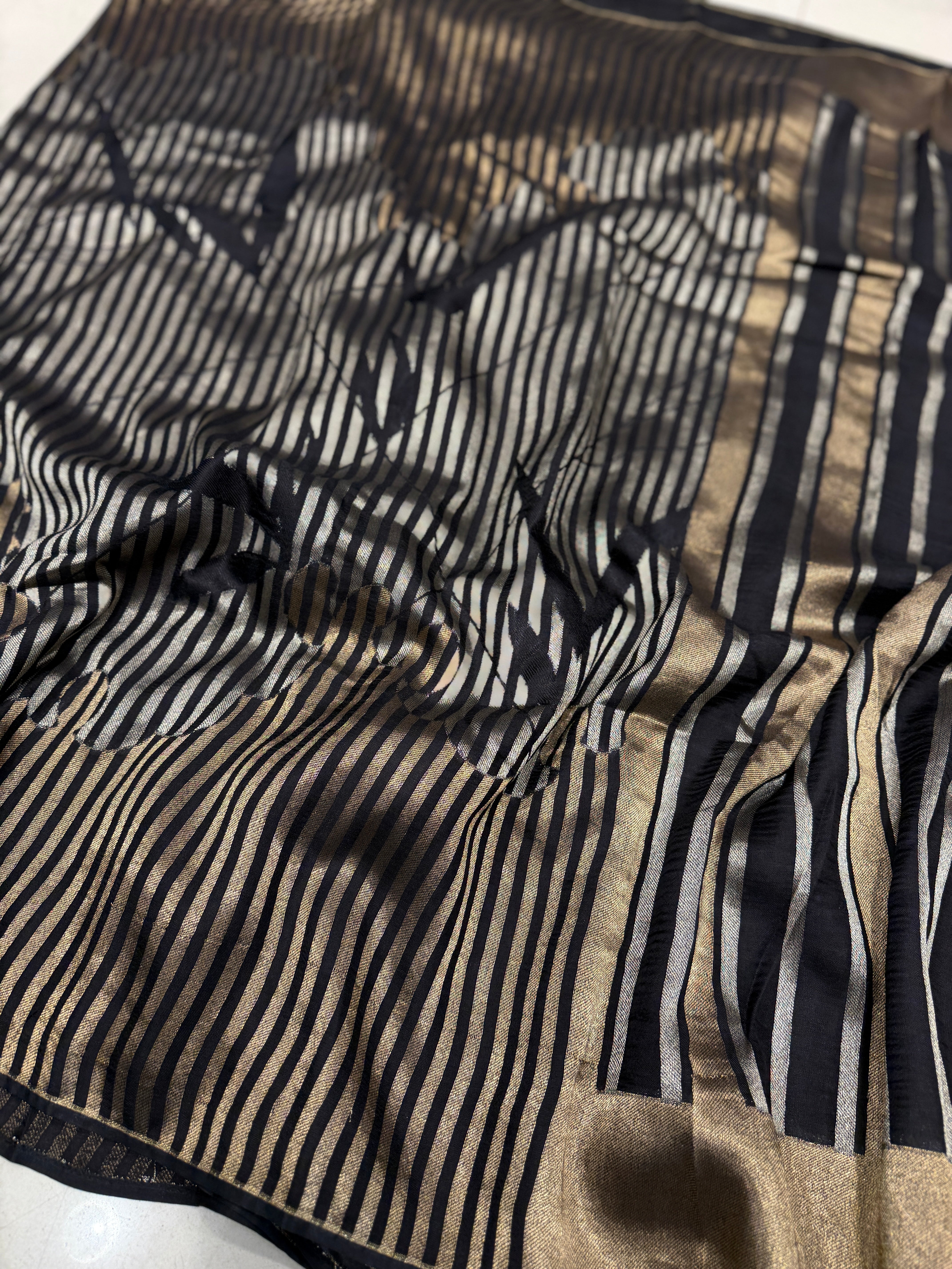 Black Contemporary Silver Golden Banarasi Munga Saree