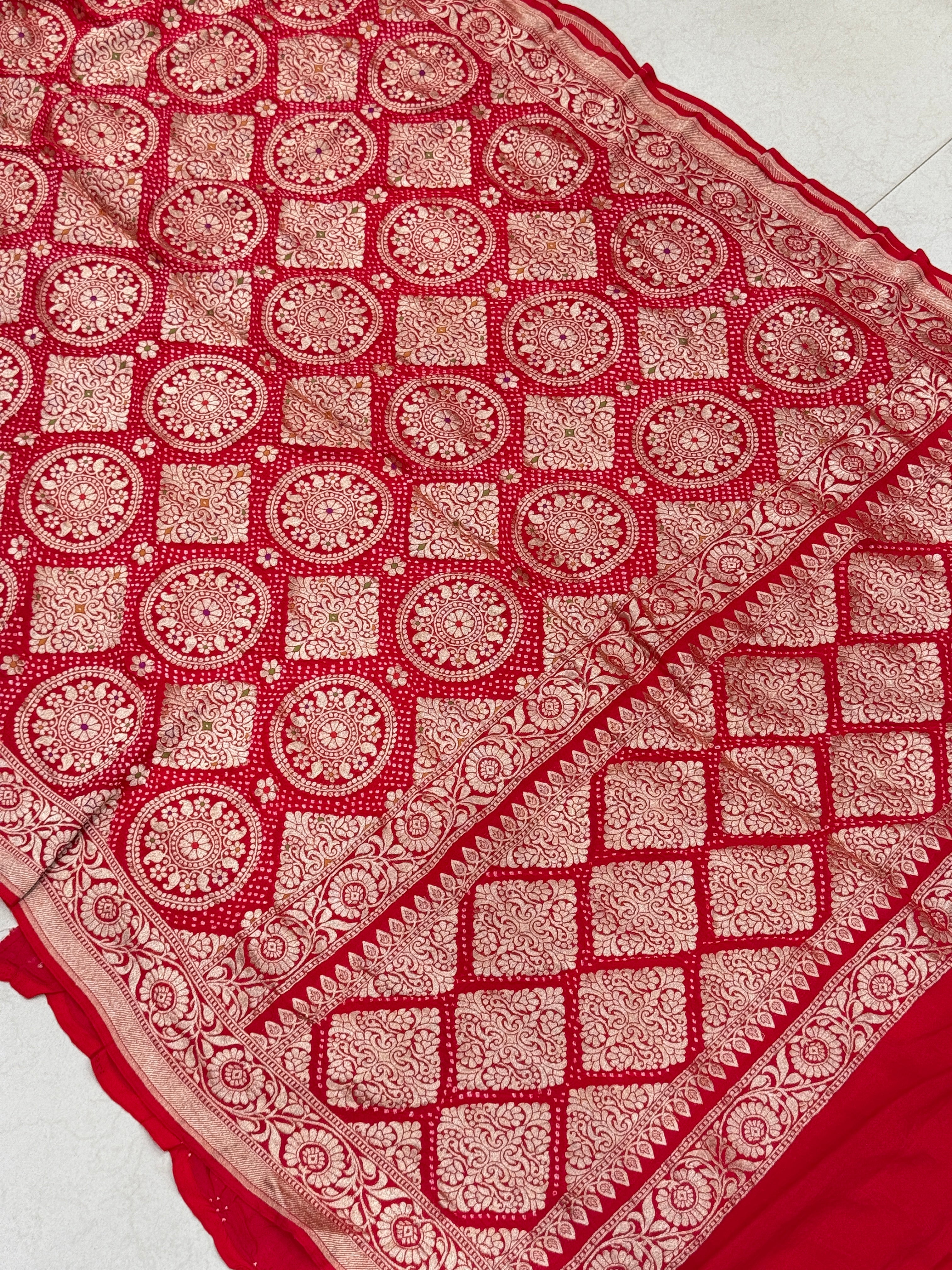 Red Rai Bandhej Georgette Bandhini Saree