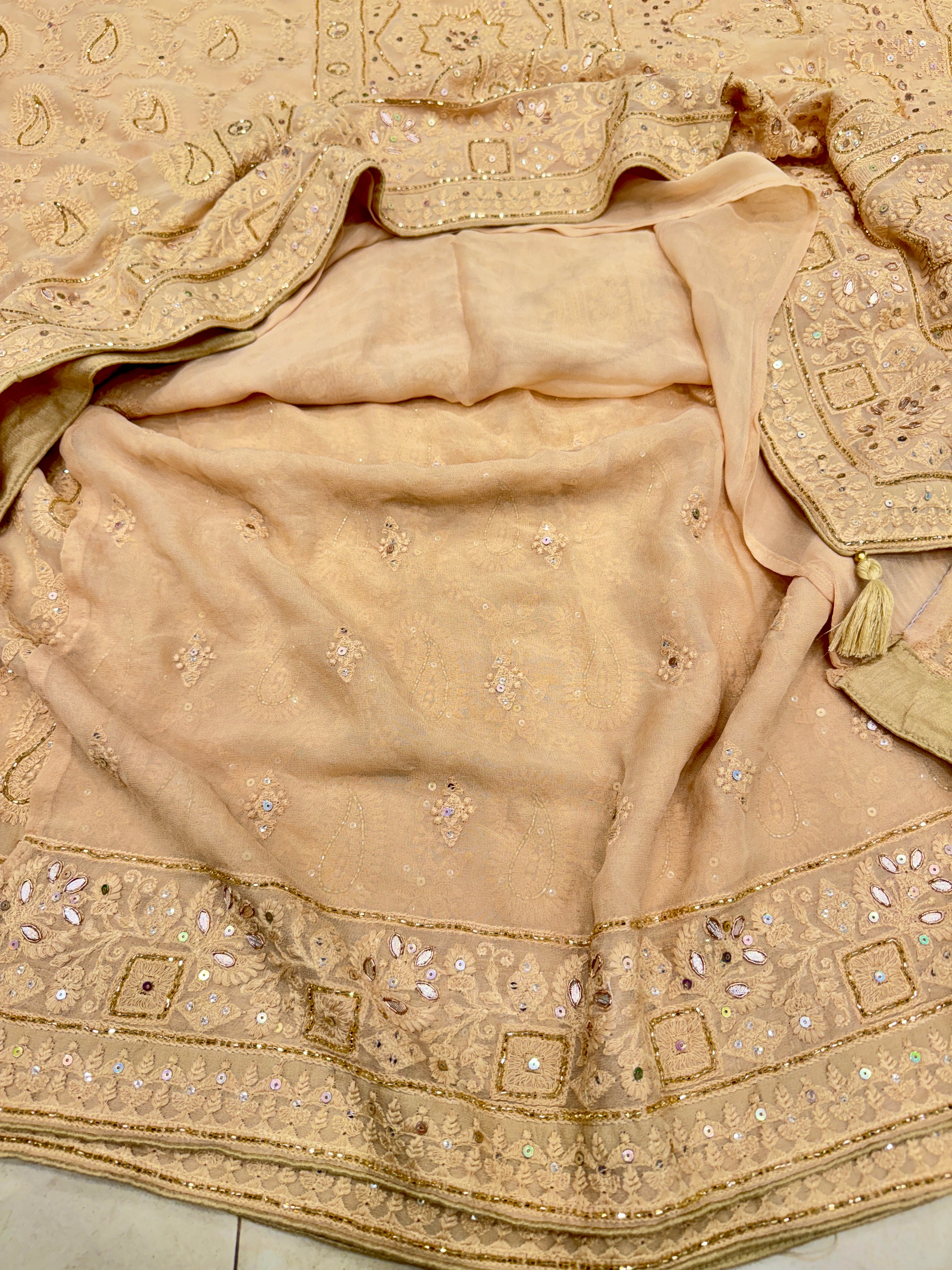 Golden Chikankari on Georgette with Cutdana Hand Embroidery