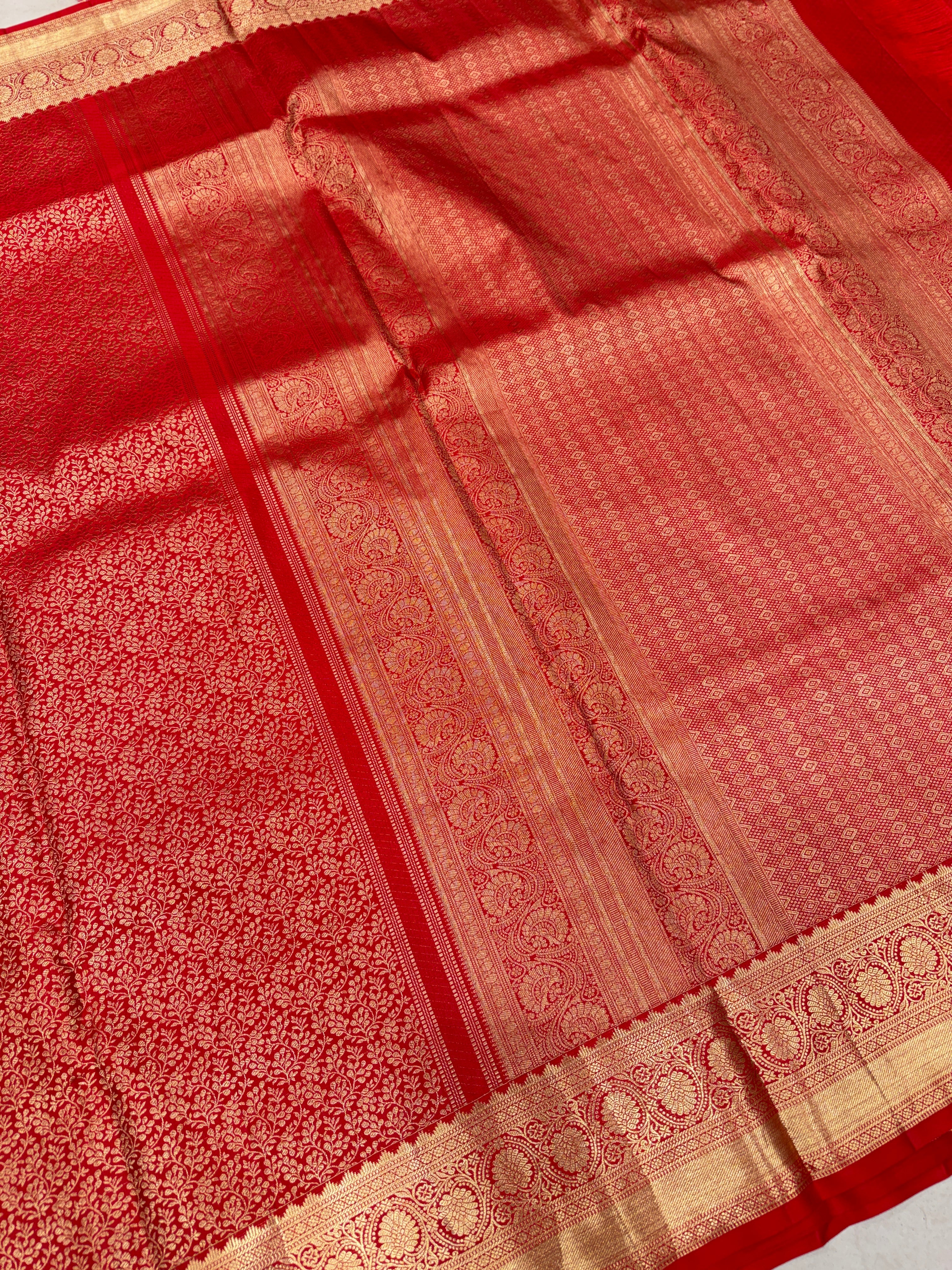 Red Delicate Jaal Pure Silk Kanjivaram Saree