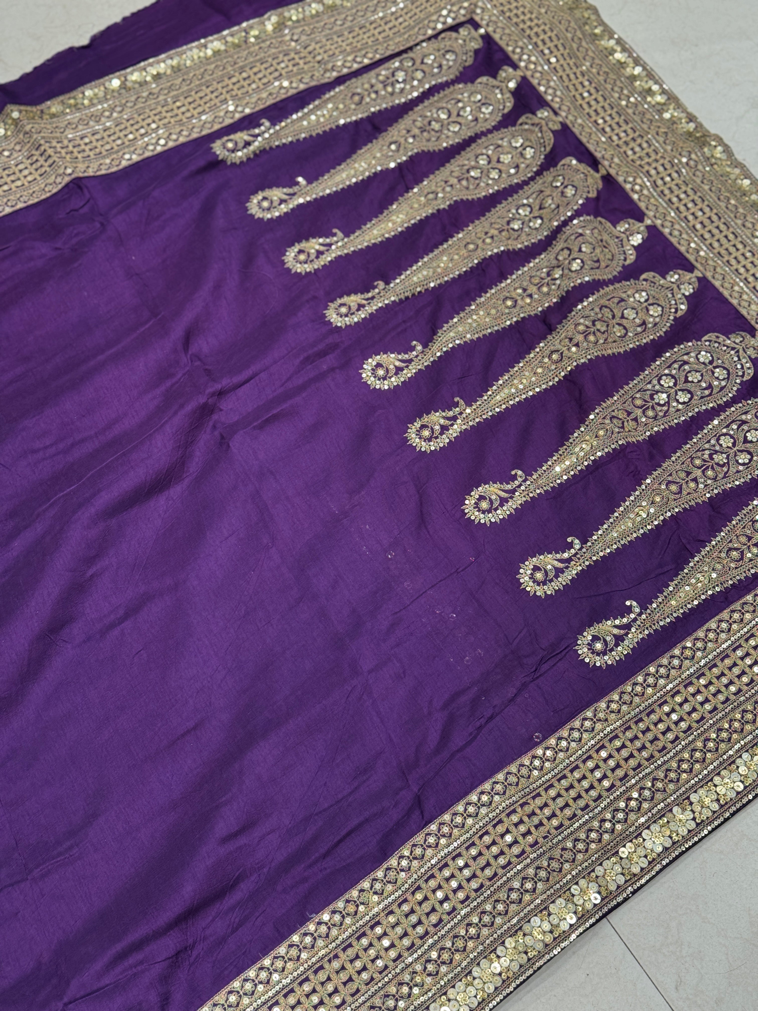 Wine Sabyasachi Inspired Marodi Embroidery Pure Silk Saree Keri Pallu Saree