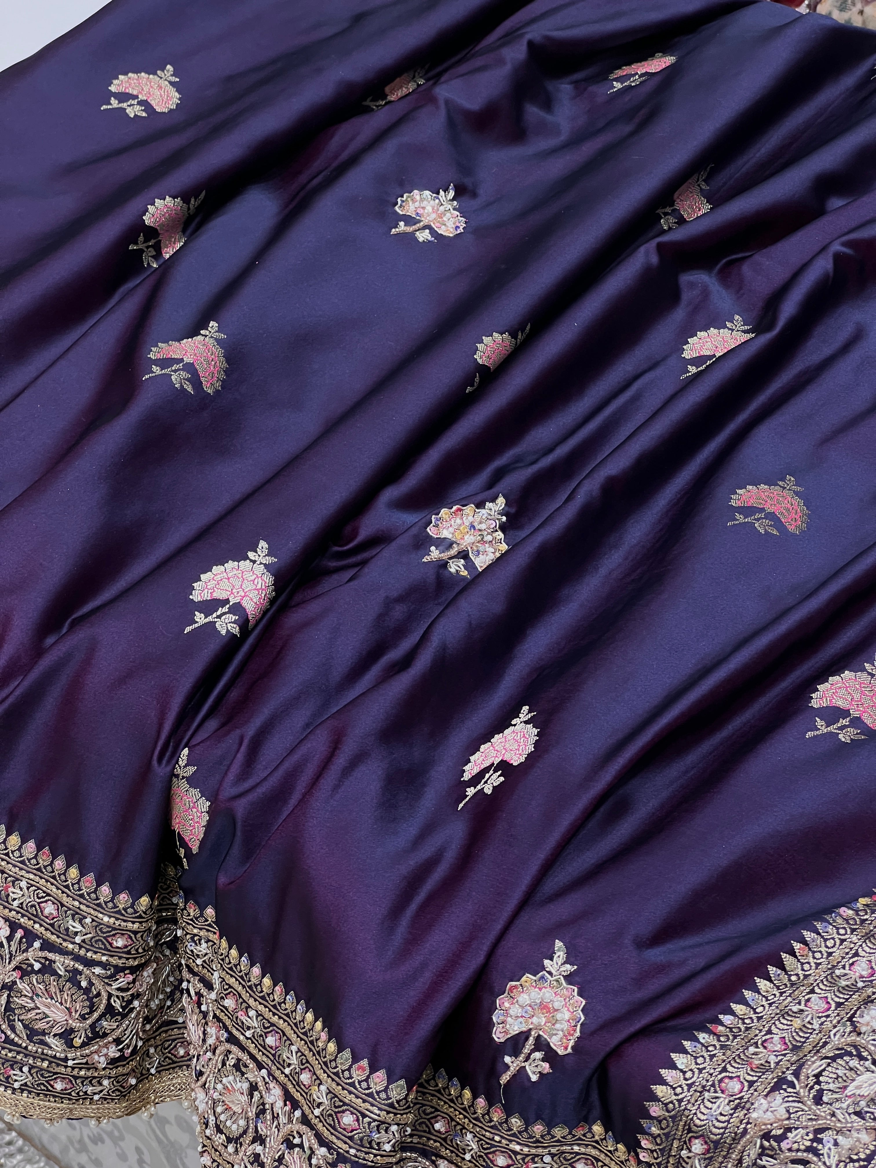 Violet Dhup Chav Banarasi Buttas Hand Embroidery Saree