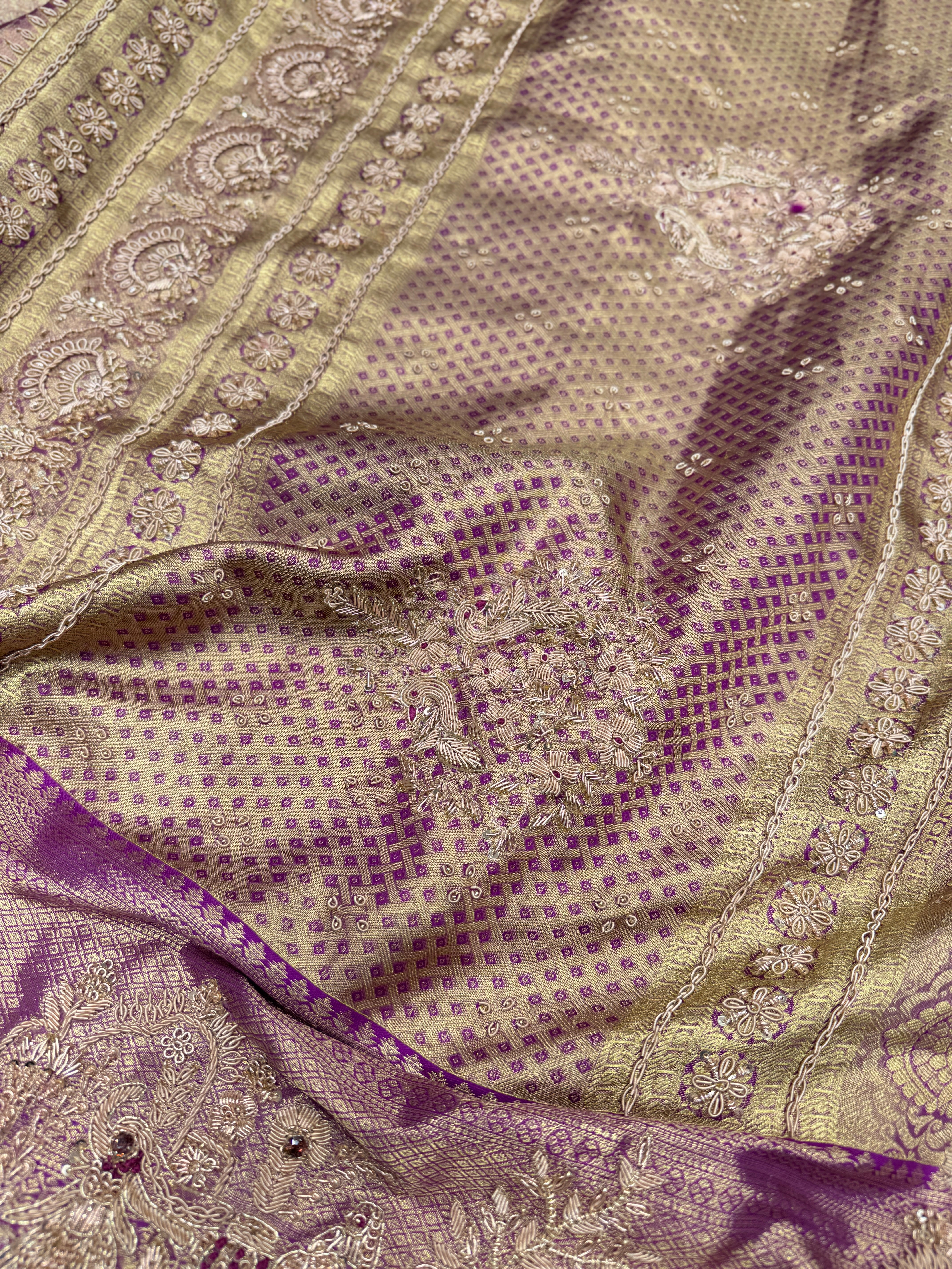 Purple Kanjivaram Doli Zardosi Hand Embroidery Saree