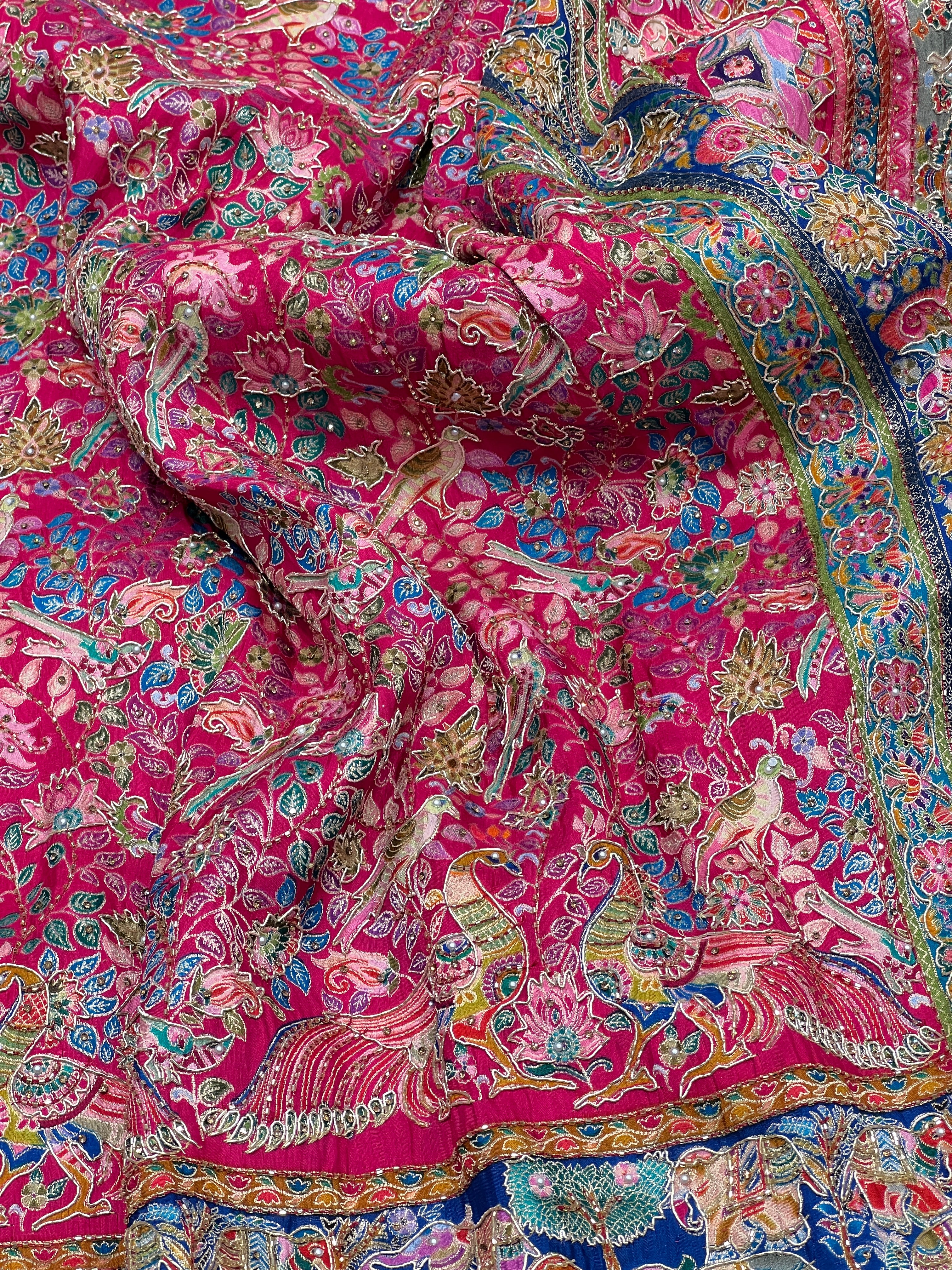 Rani Pashmina Style Silk Saree with Hand Embroidery