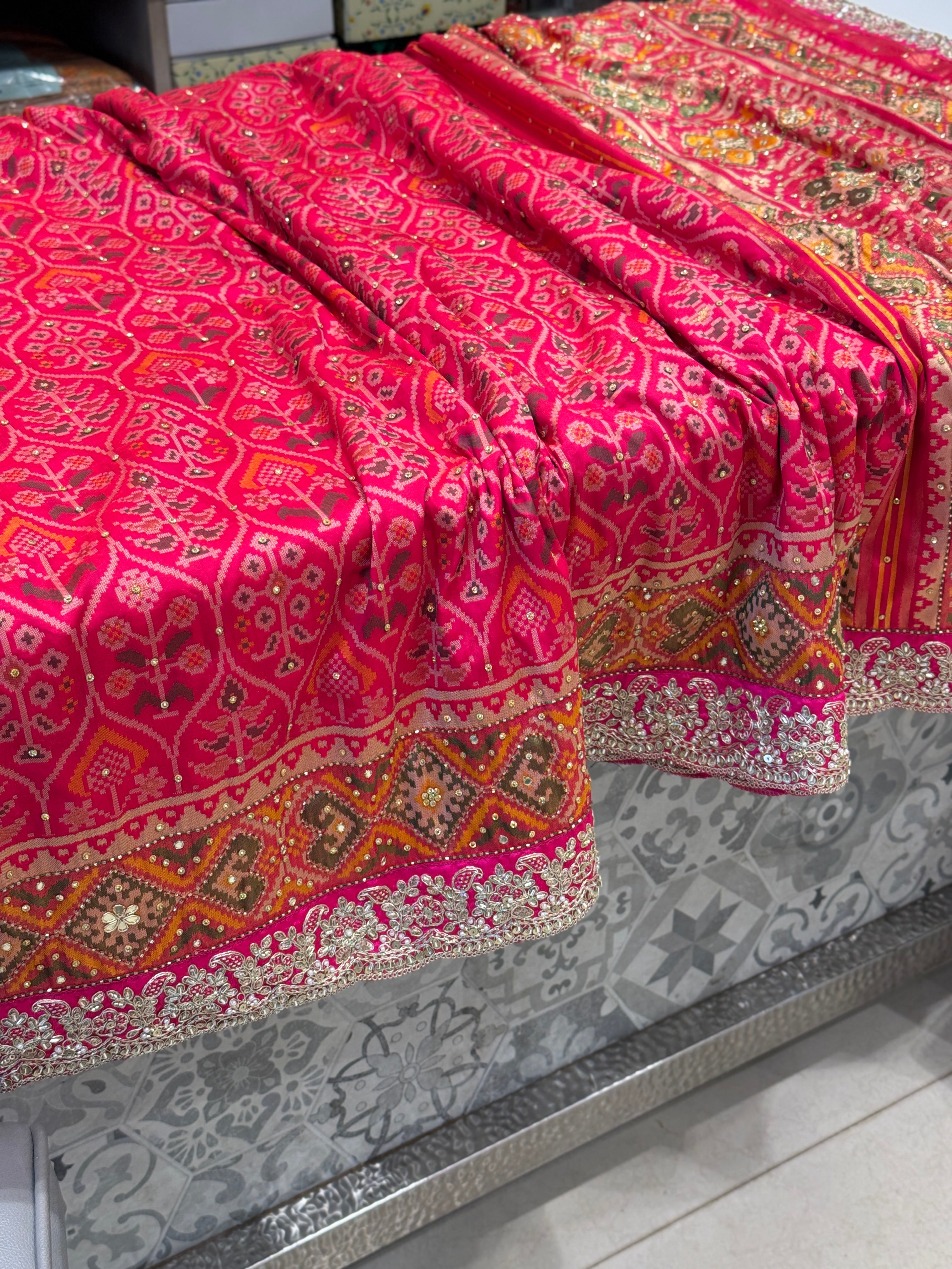 Rani Pink Patola Embroidery Saree Maharani Edit