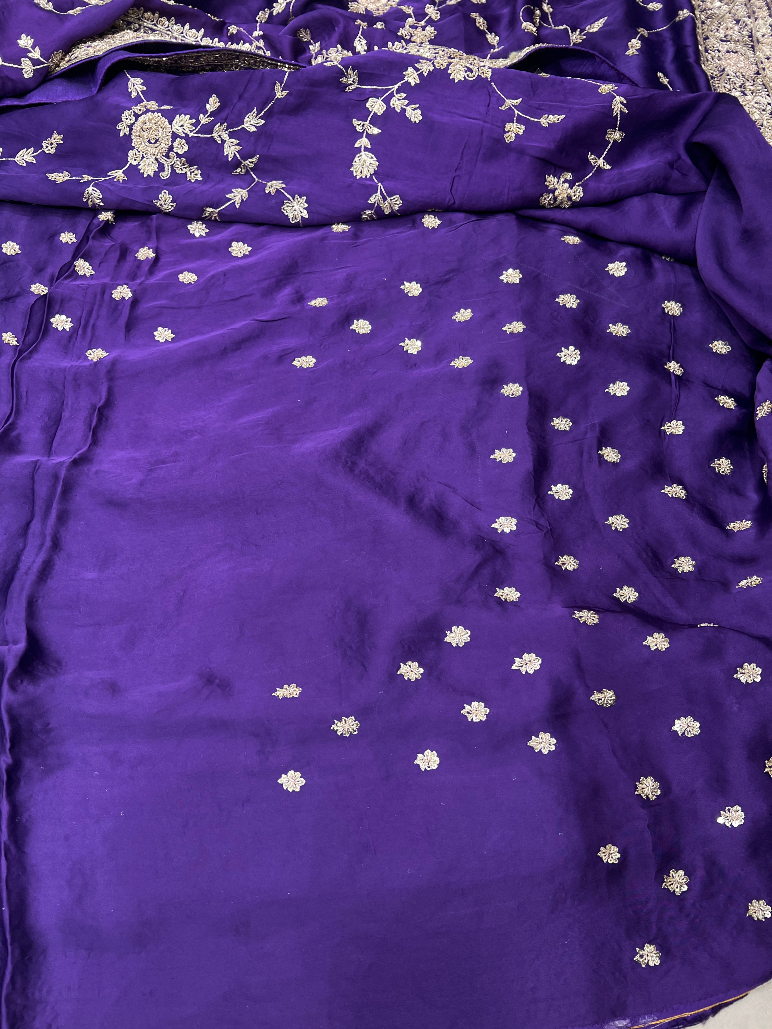 Violet Hand Embroidery Jaal Pure Satin Zardosi Embroidery