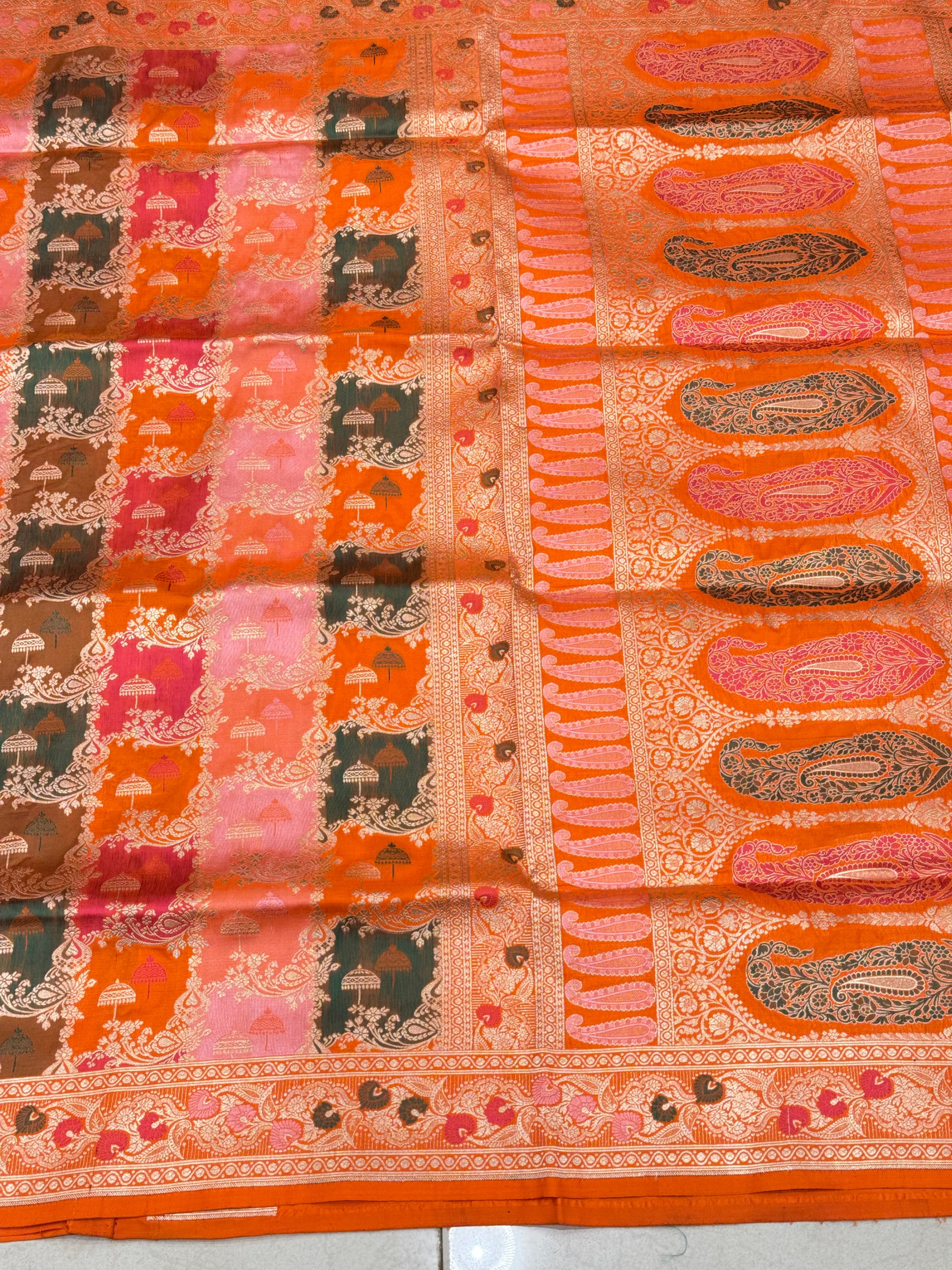 Orange Rangkat Katan Banarasi Handloom Saree