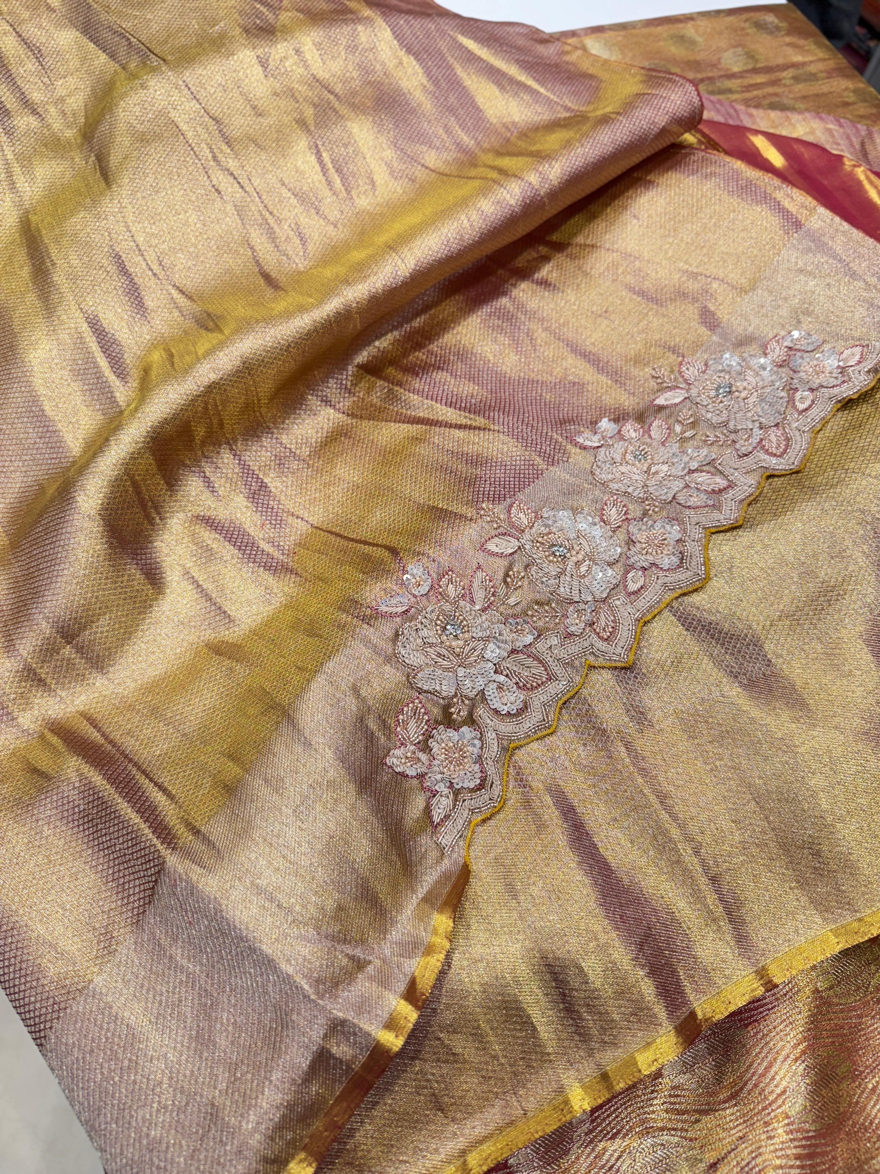 Rust Kanjivaram Hand Embroidery Saree