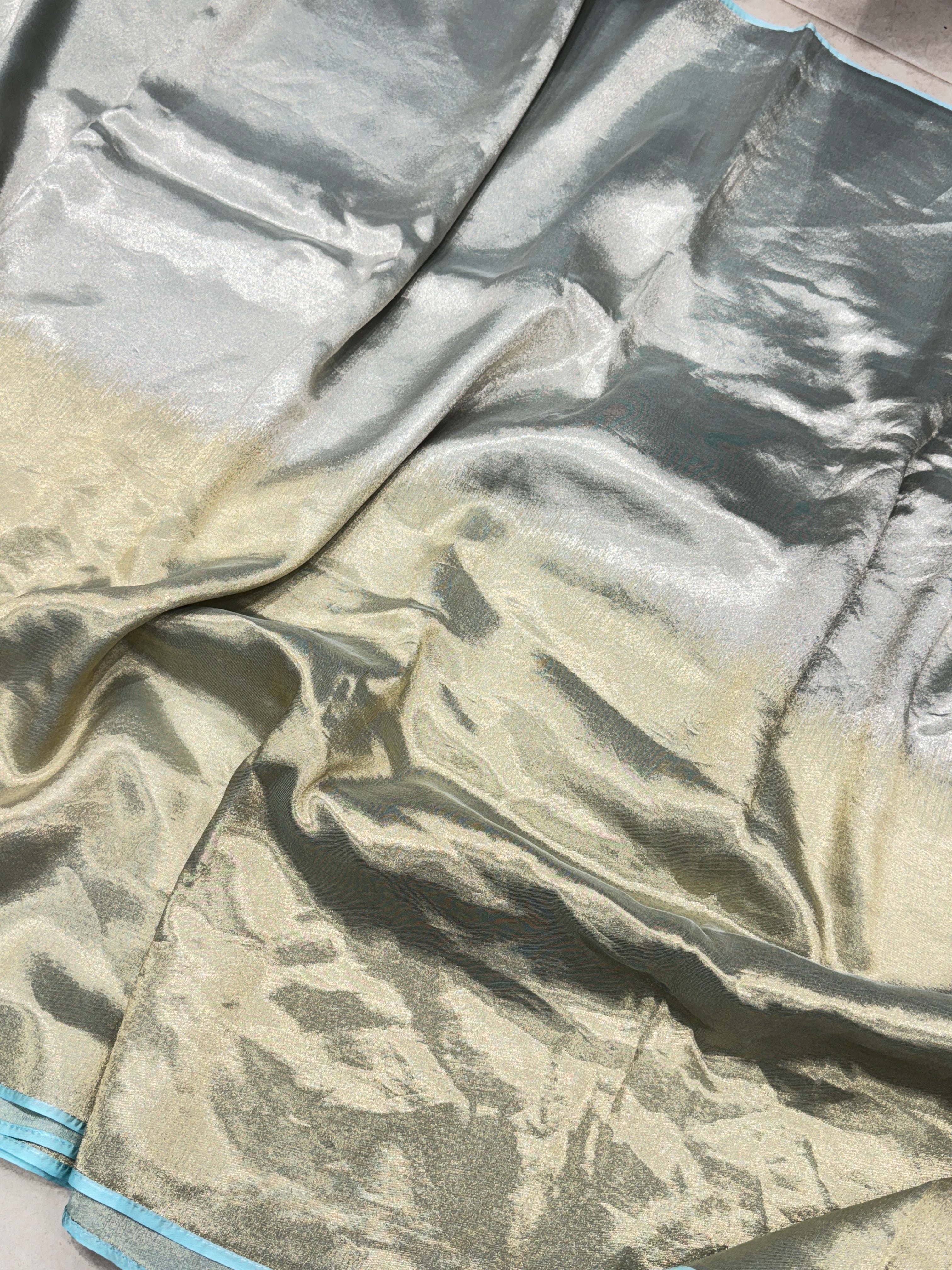 Light Blue Gold Silver Half Half Contemporary Banarasi Tissue Silk Saree