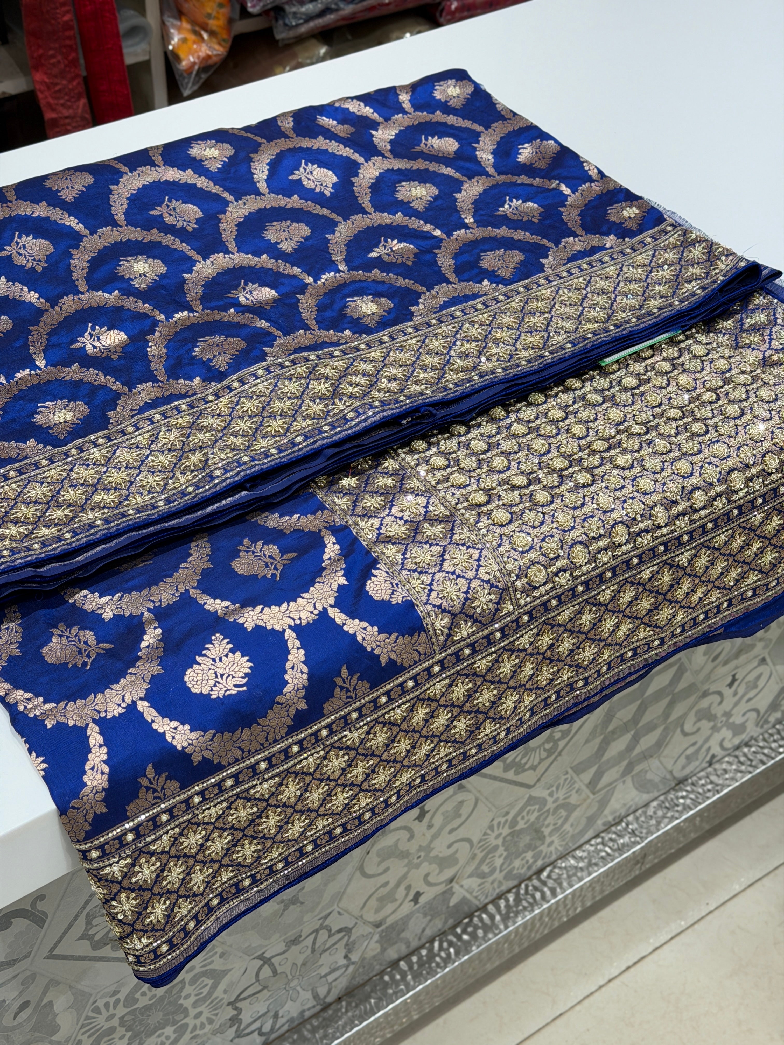 Blue Handloom Banarasi Katan Zardosi Hand Embroidery Saree