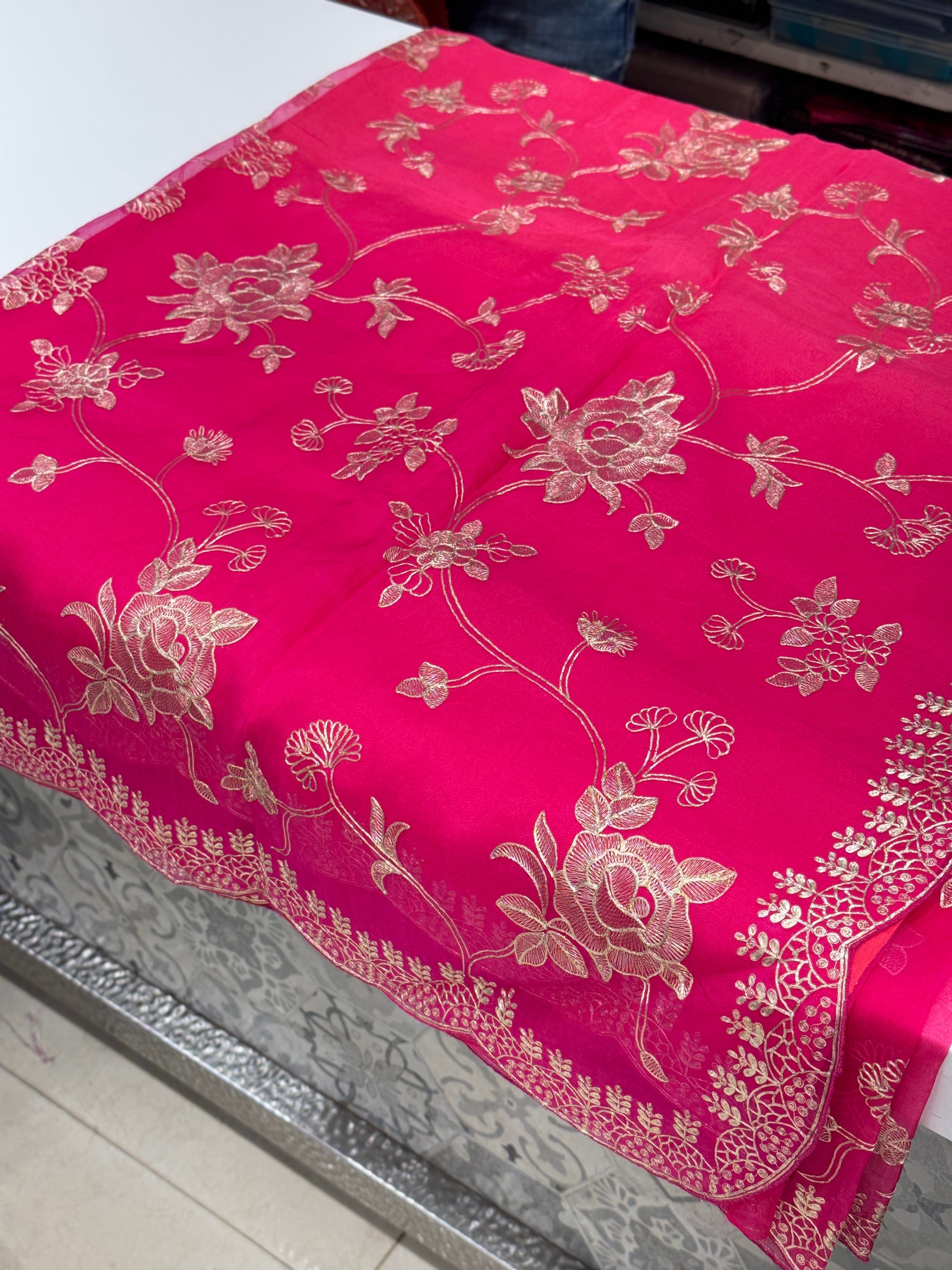 Shaded Handloom Pure Organza Pita Embroidery Saree