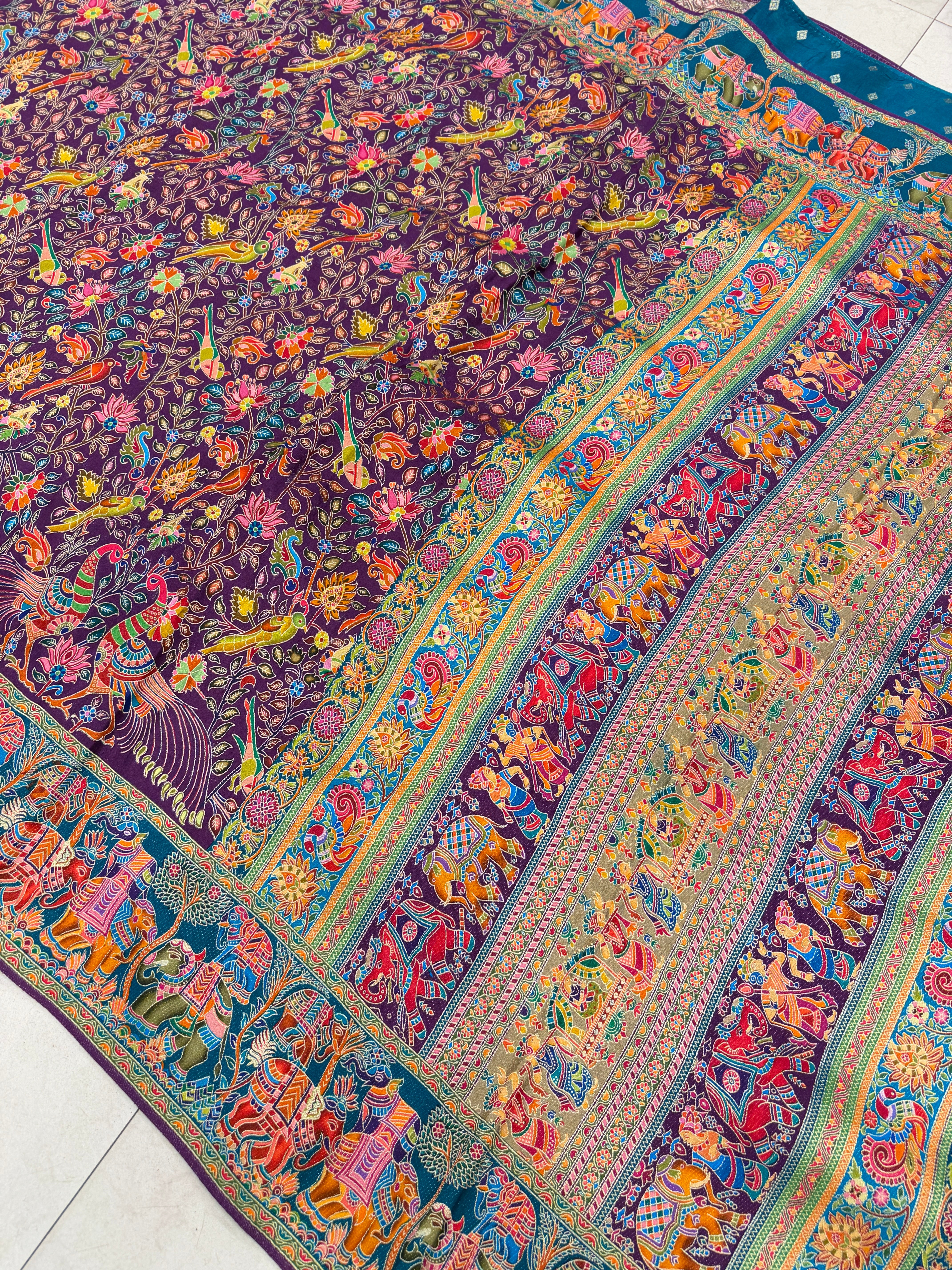 Violet Rama Skirt Weaved Pashmina Style Multi Colour Saree