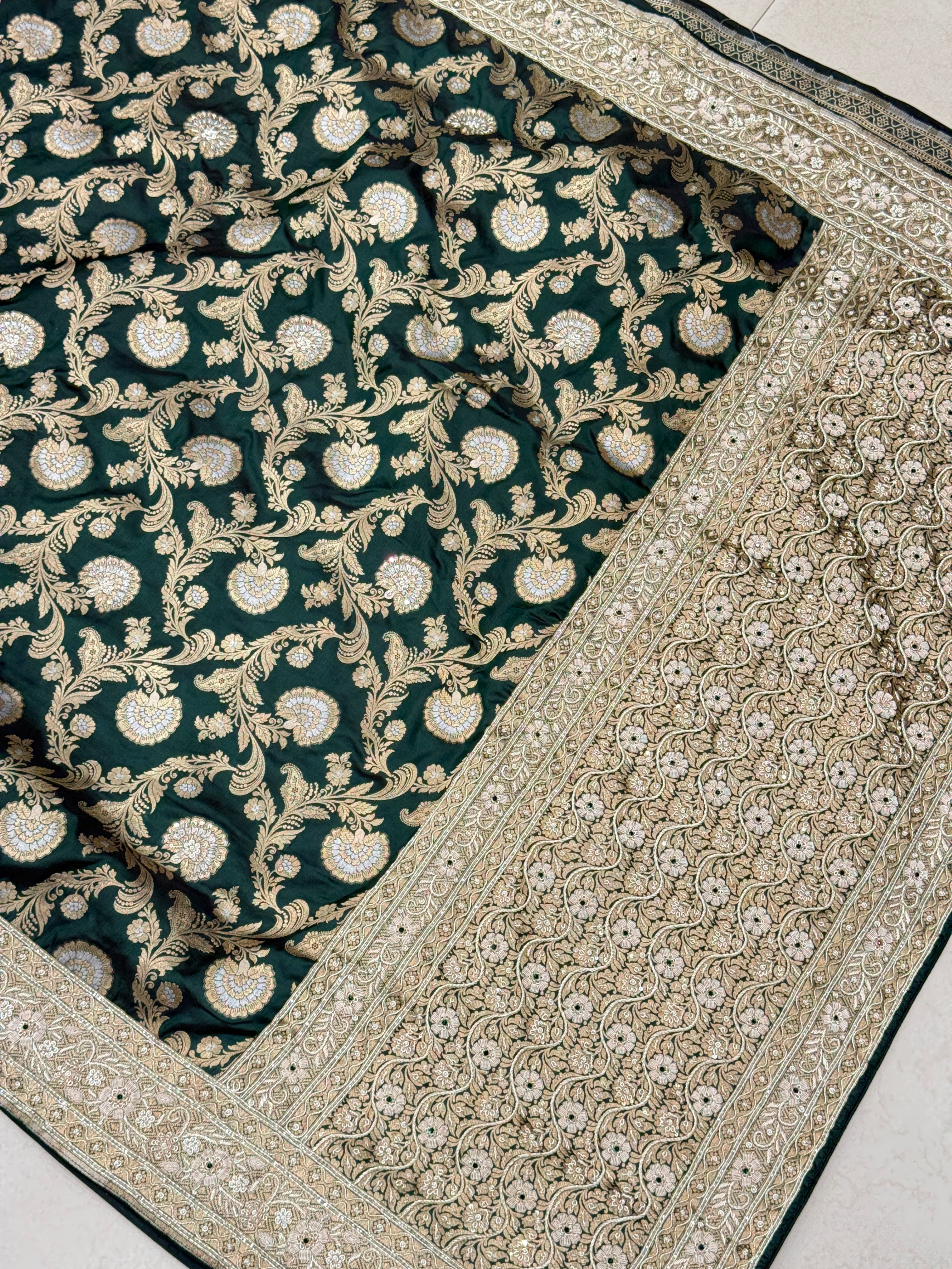 Bottle Green Banarasi Katan x Zardosi Hand Embroidery