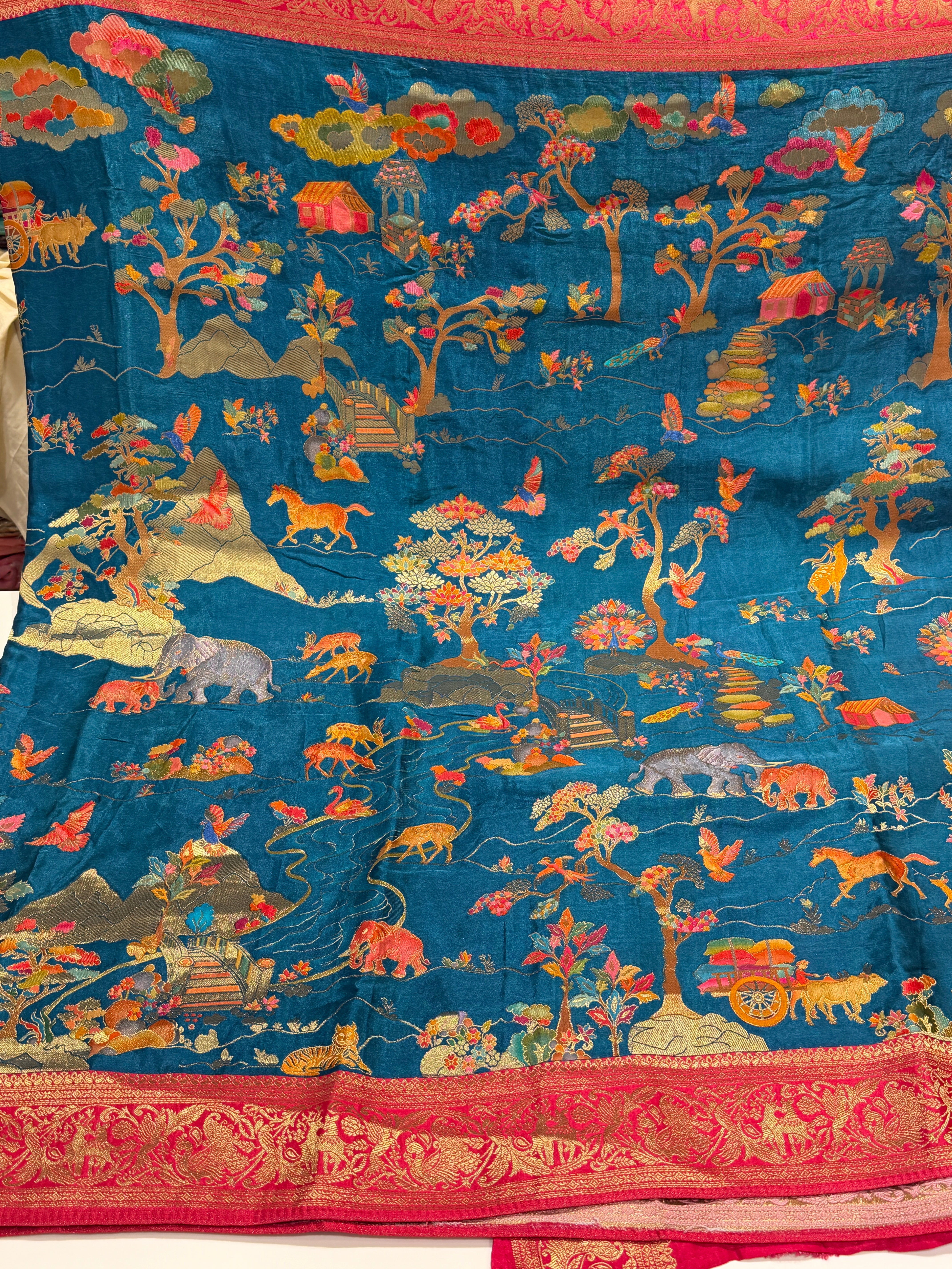 Blue Modal Shikara Weave Landscape Saree