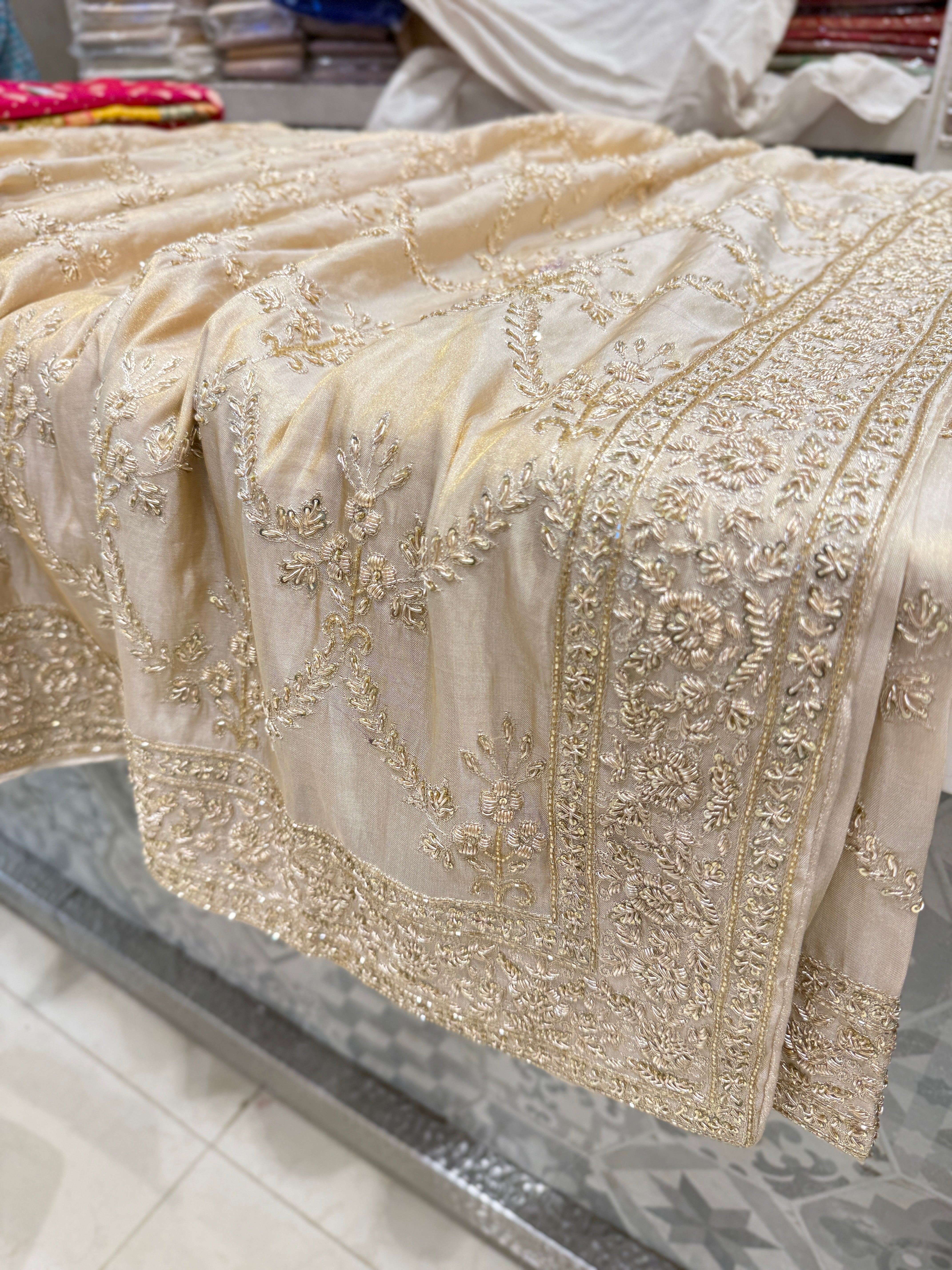 Handloom Tissue Silk Zardosi Hand Embroidery Jaal Saree