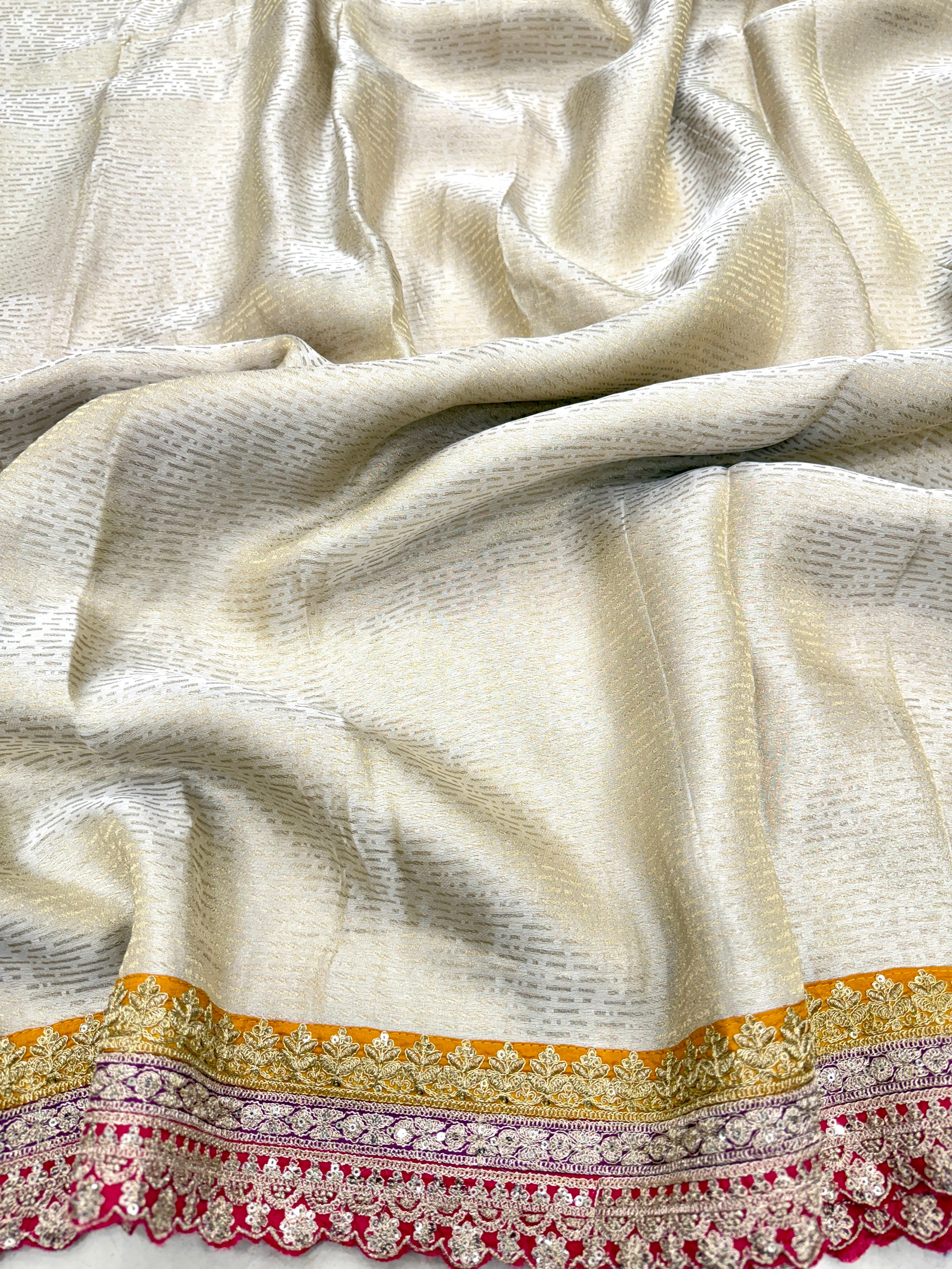 Crepe Tissue Weaved Contemporary Sabyasachi Inspired Rani Border Saree