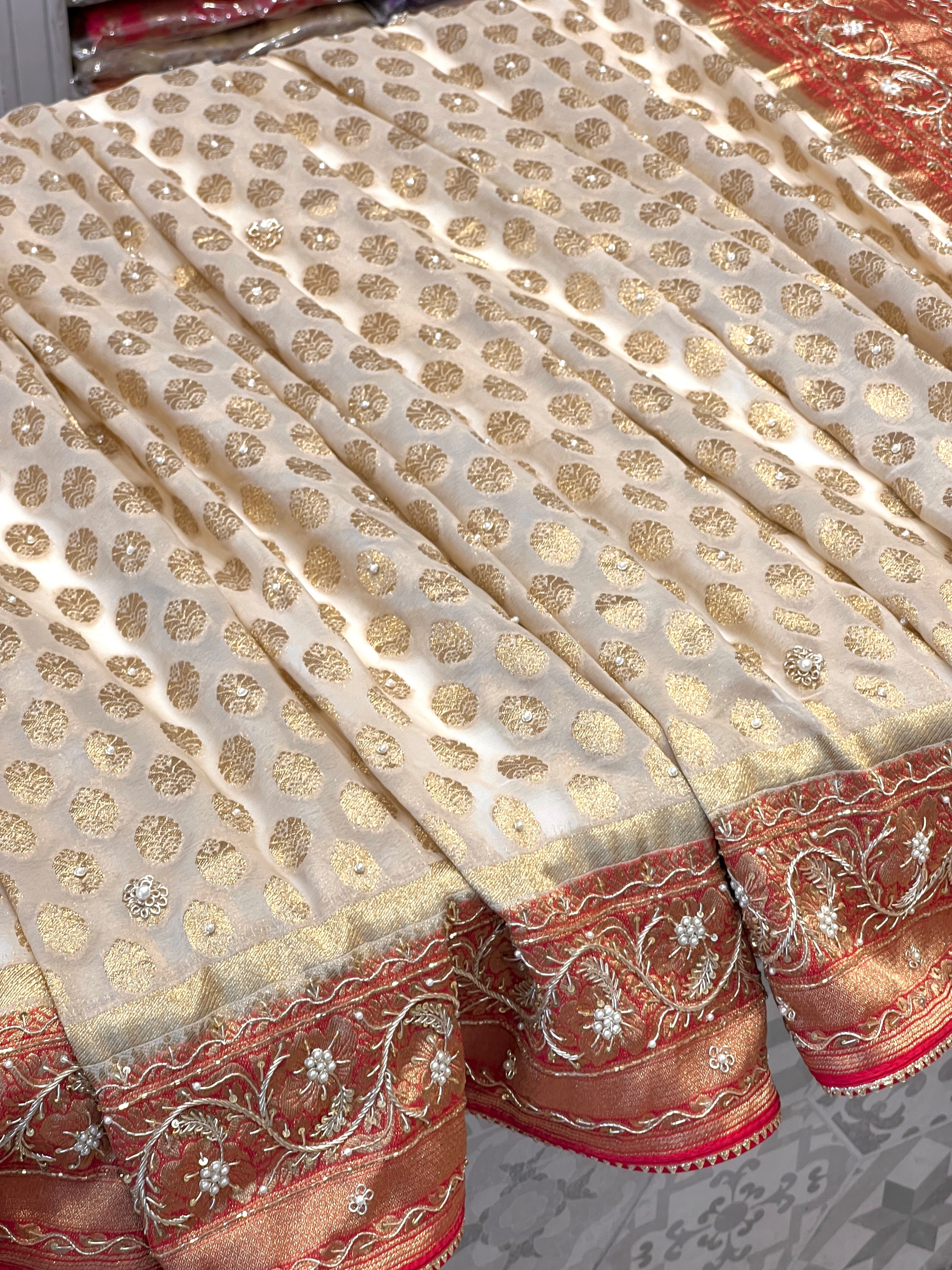 Beige Khaddi Georgette Butti Zardosi Saree
