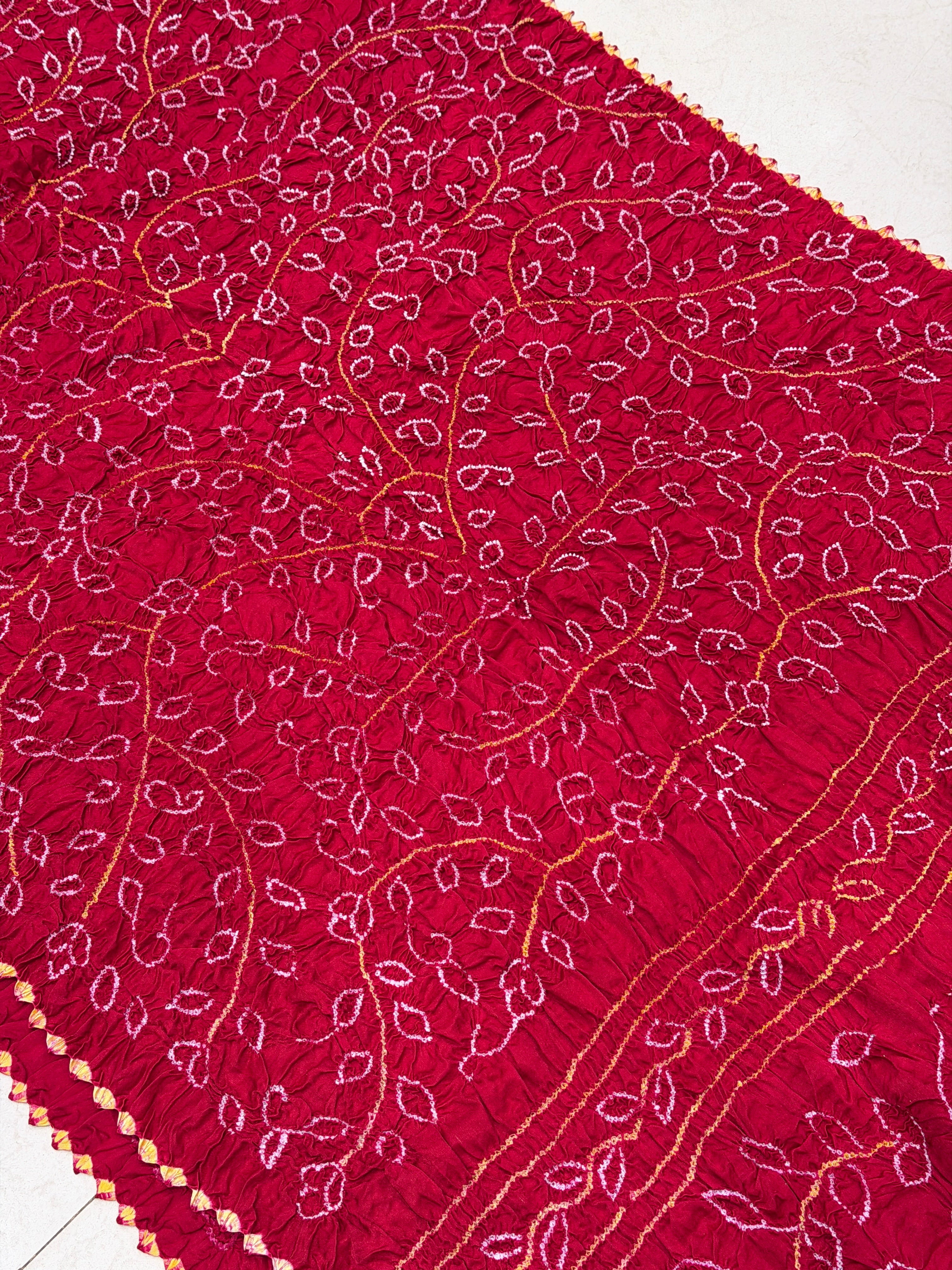 Red Pure Gajji Silk Rai Bandhej Ambadal Hand Done Saree