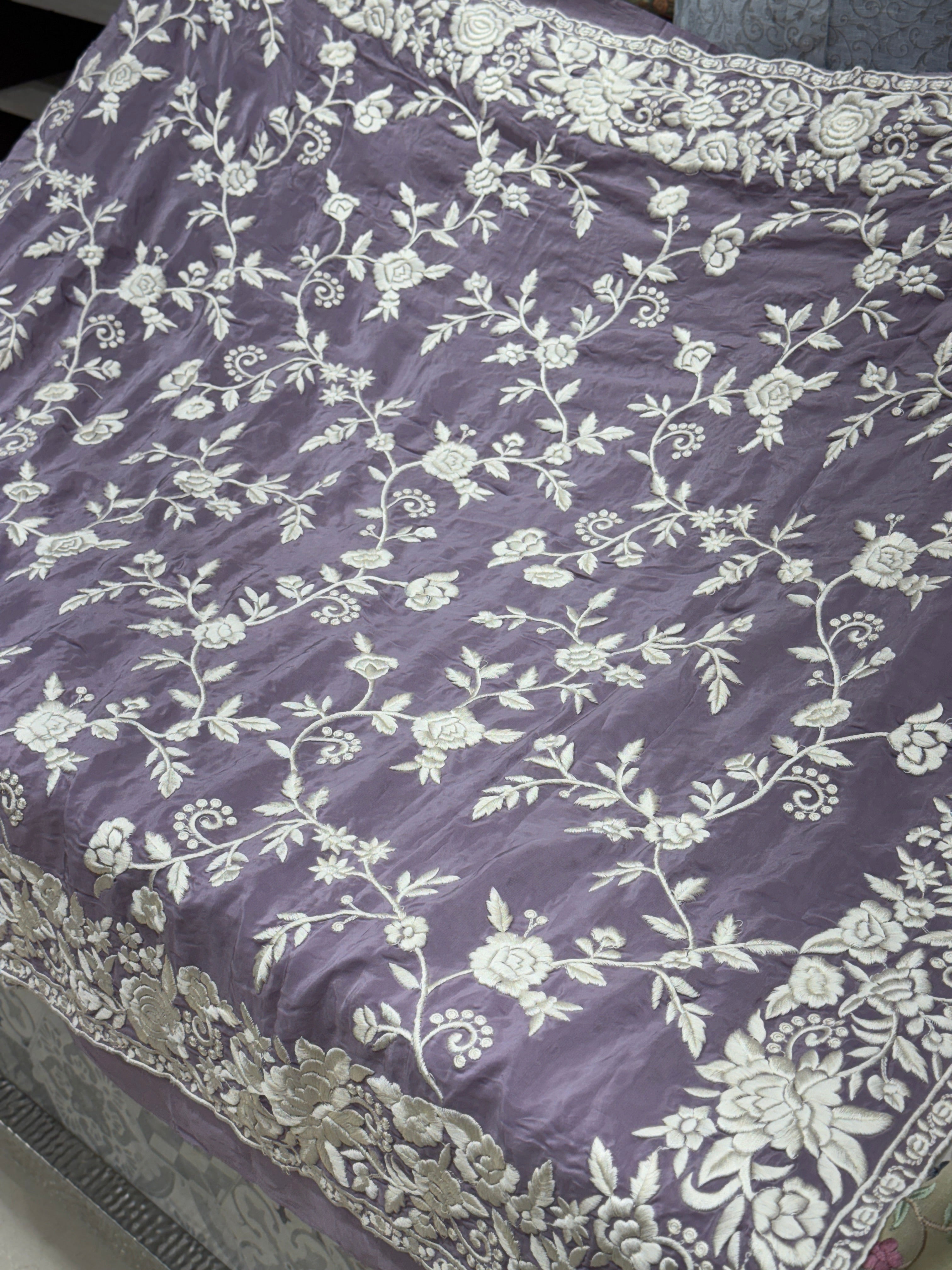 Lilac Crepe Floral Parsi Gara Saree
