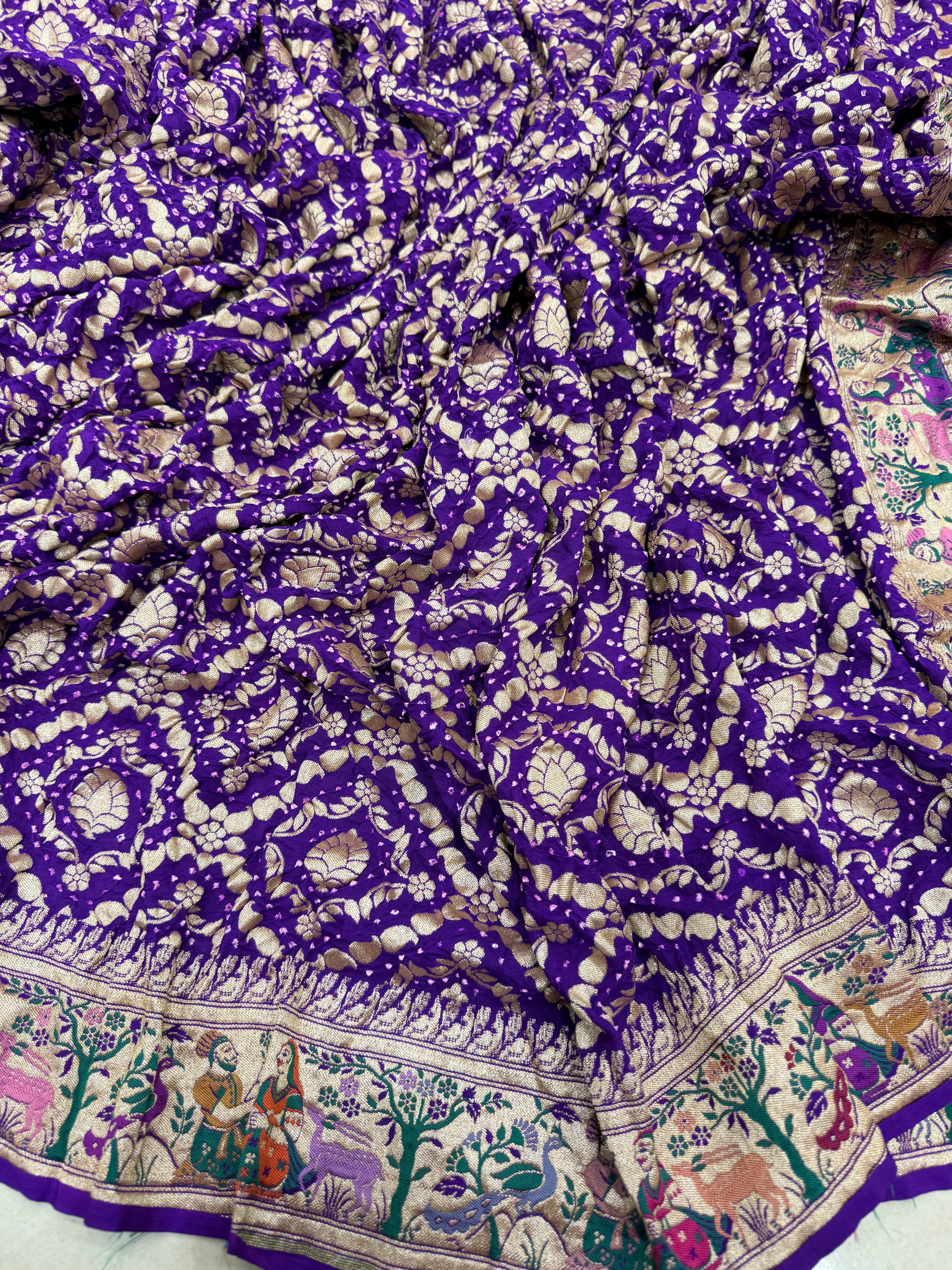 Violet Meenakari Rai Forest Theme Bandhej Saree