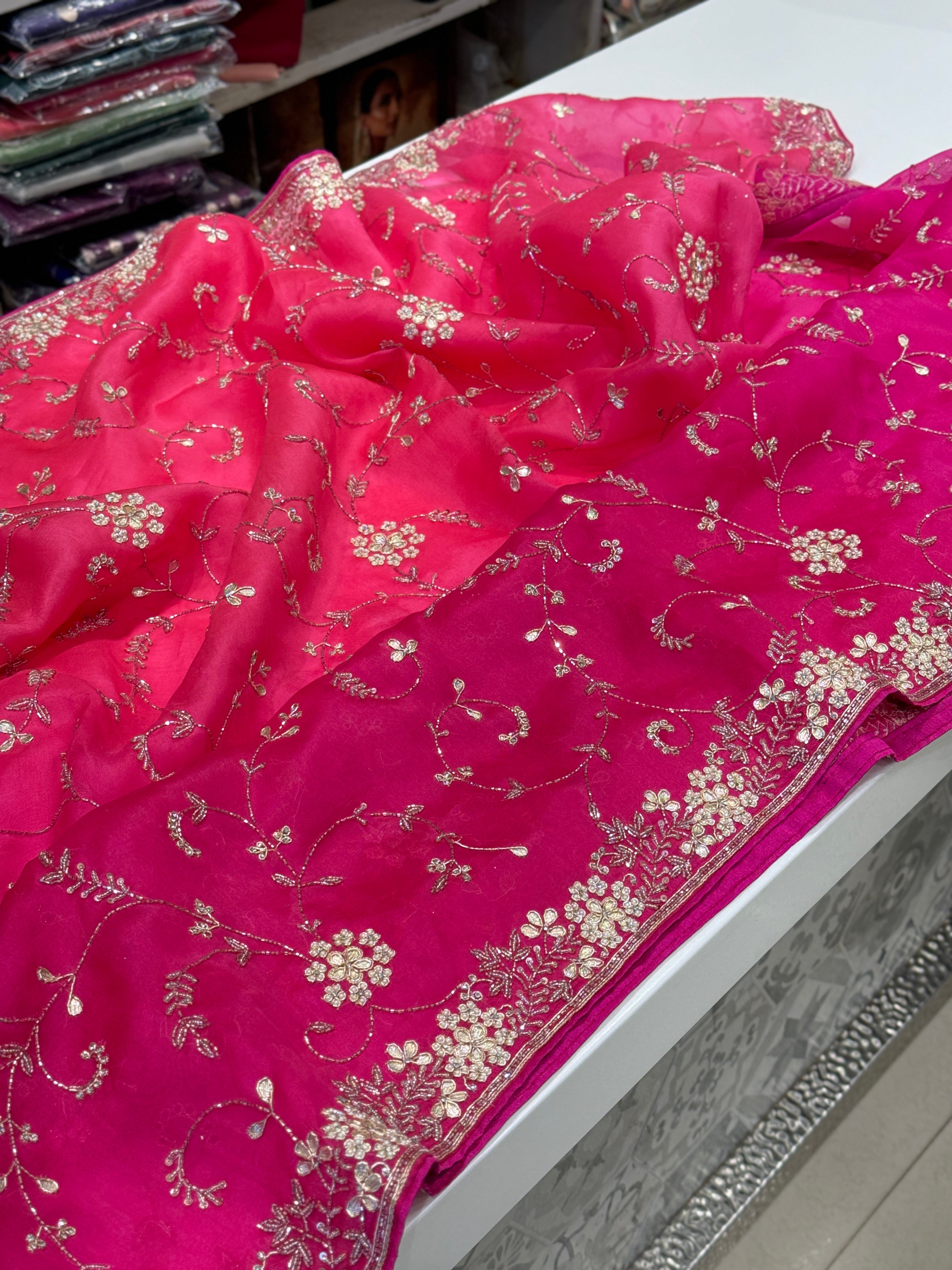 Shaded Organza Zardosi Sequin Jaal Saree