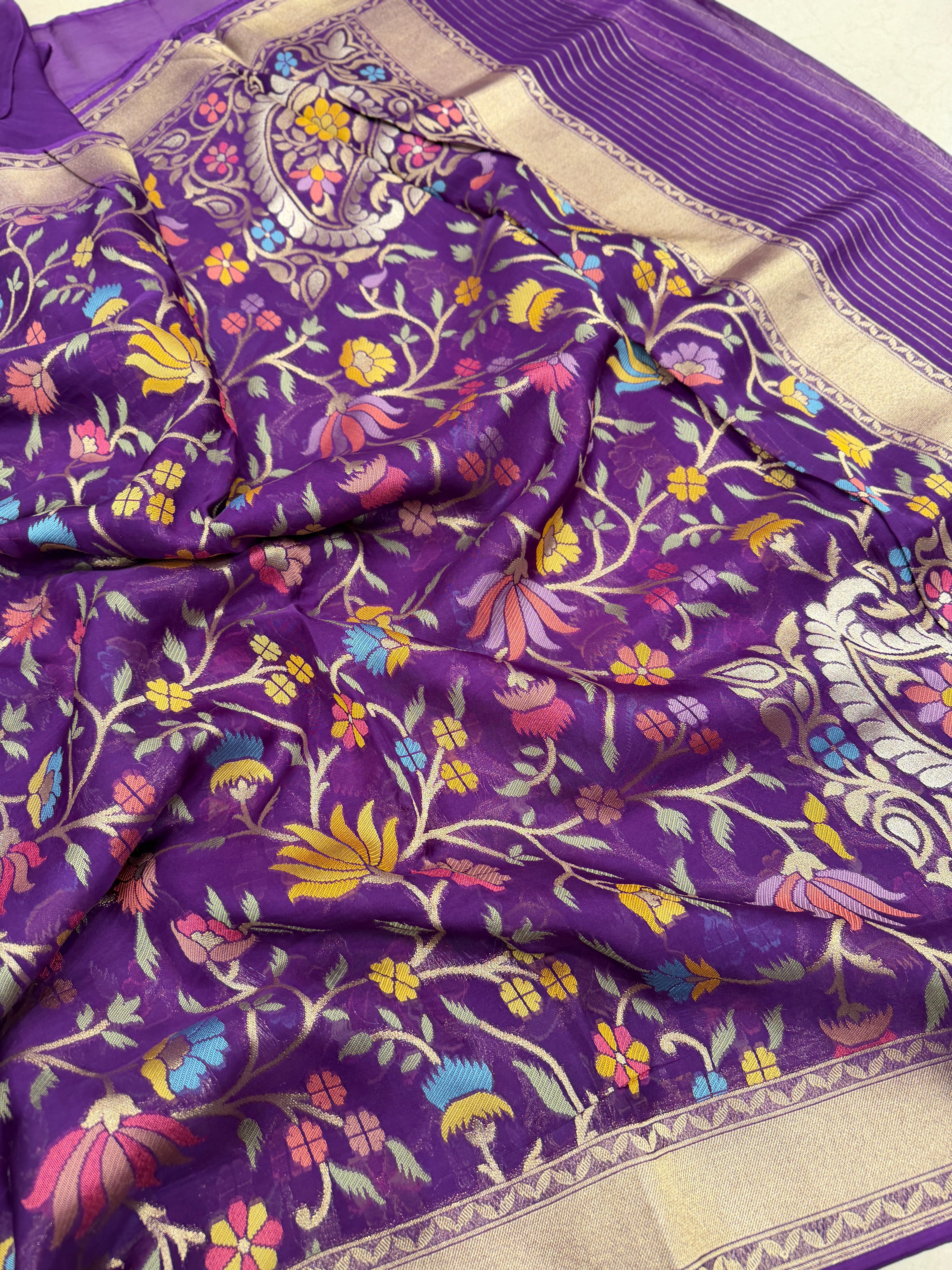 Violet Meenakari Woven Soft Organza Saree