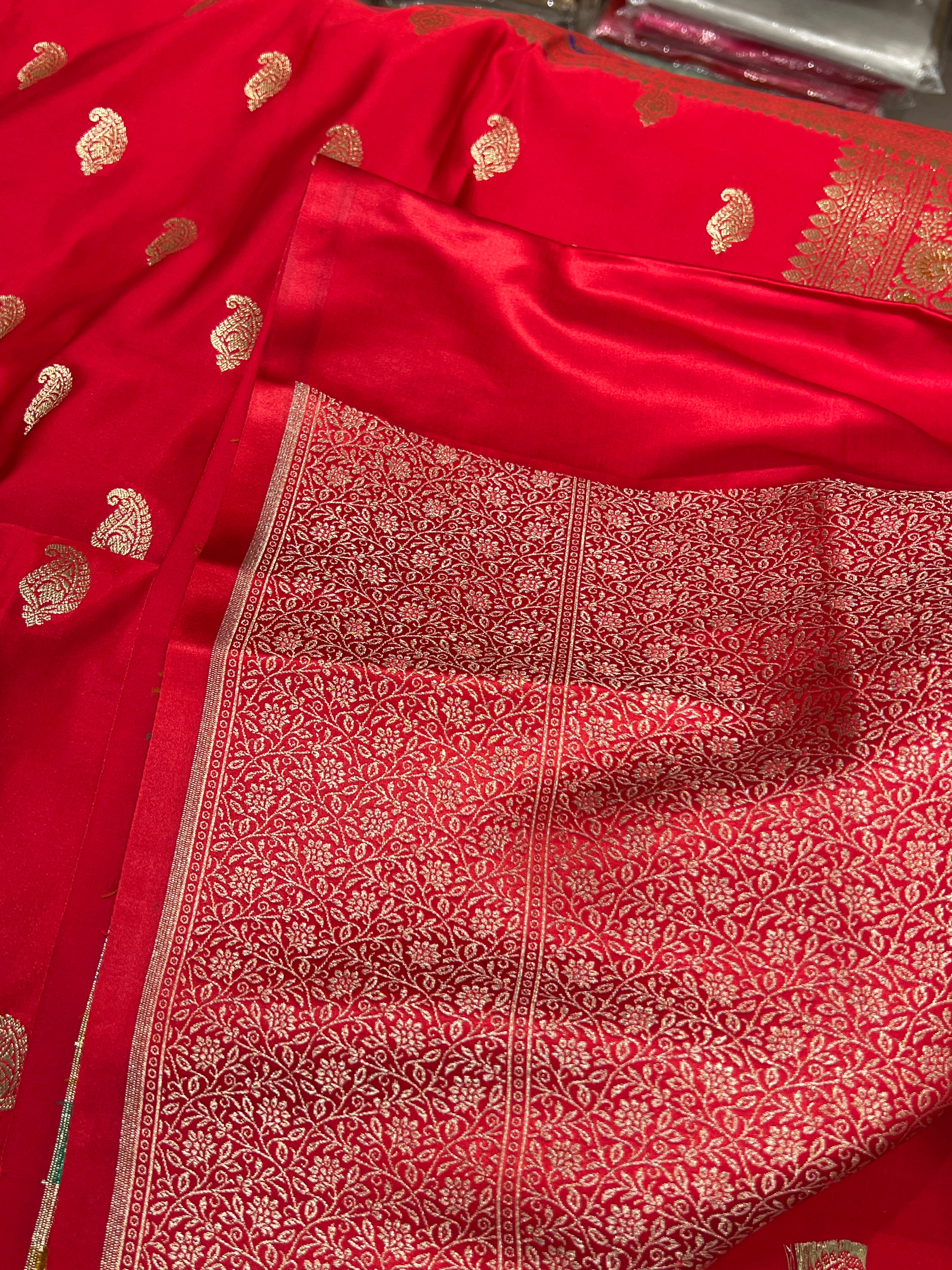 Red Banarasi Silk Meenakari Border Butti Saree
