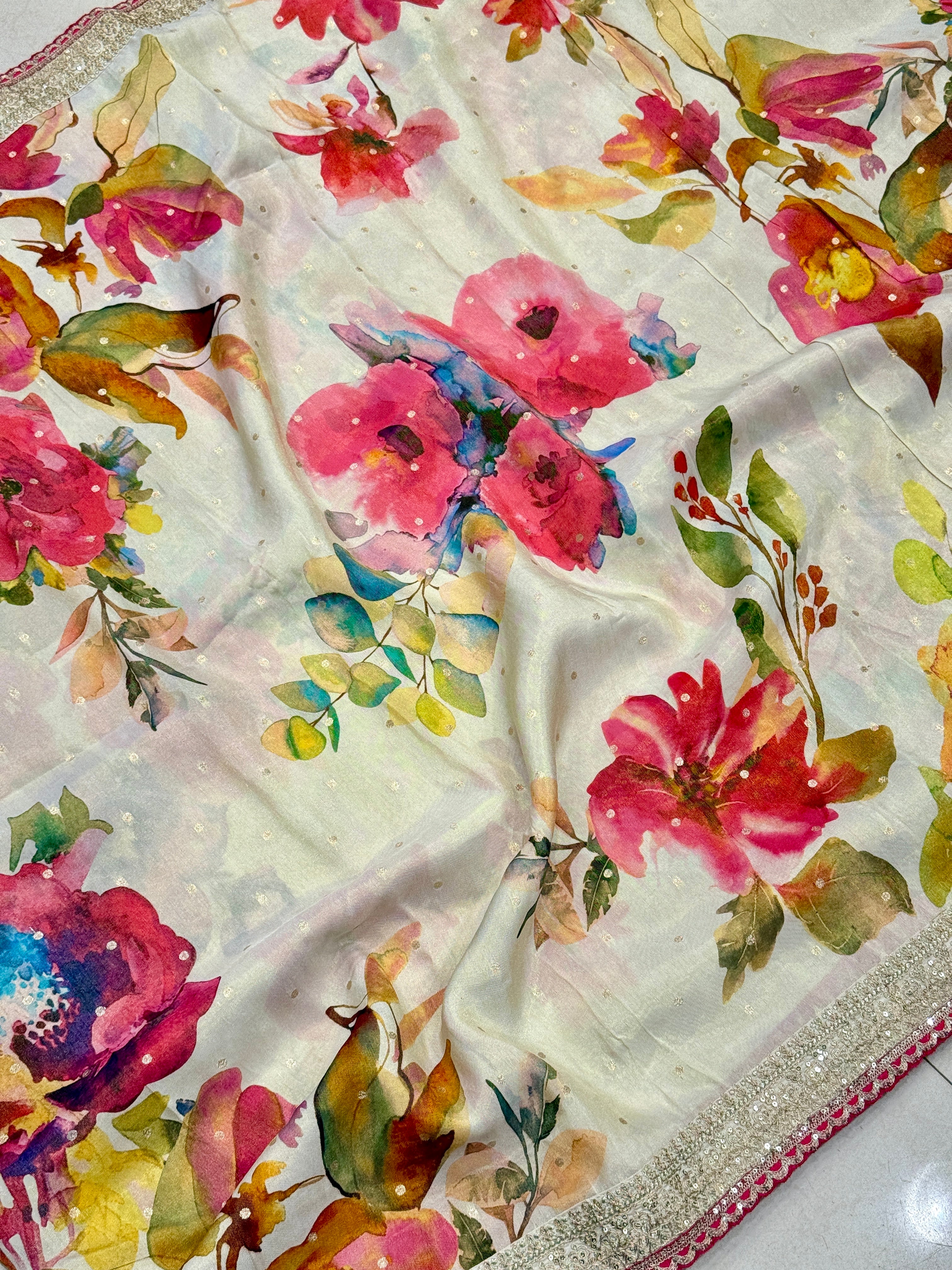Beige Printed Crepe Tissue Sabyasachi Inspired Border Saree