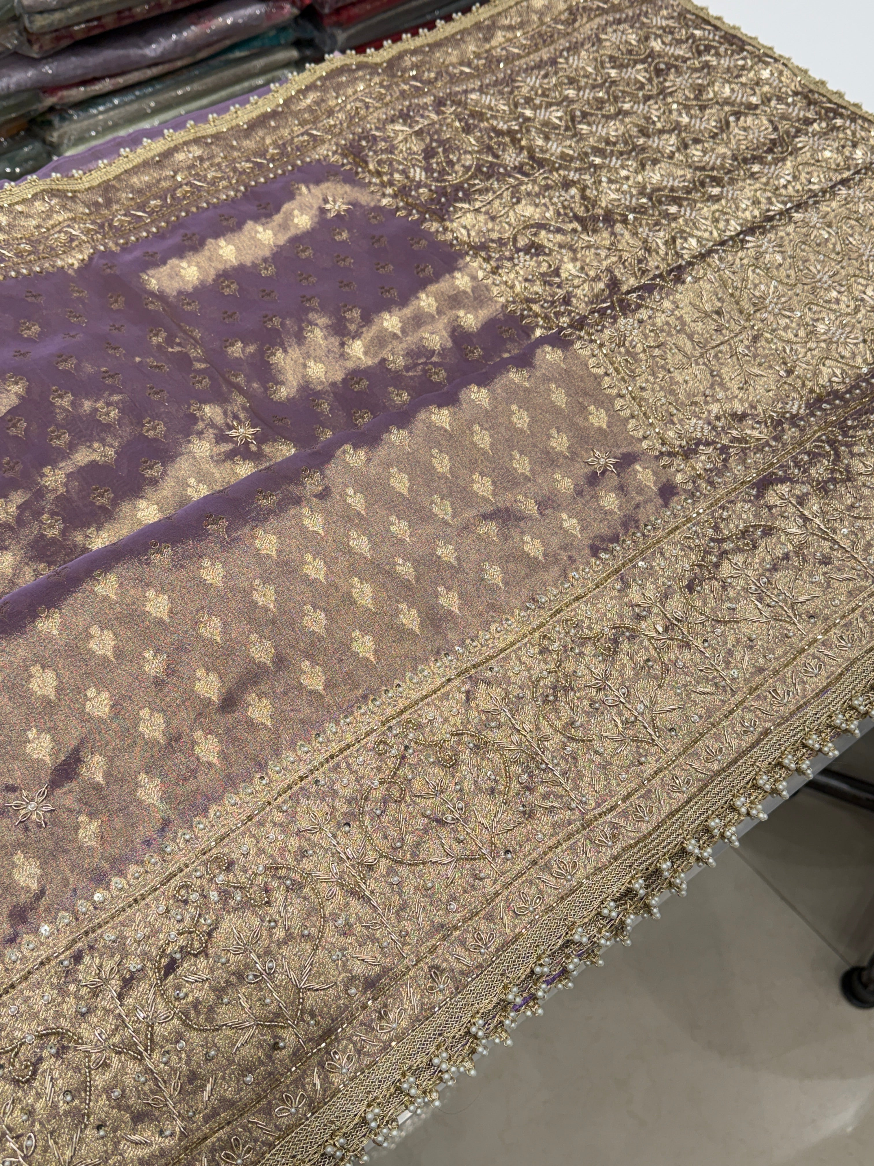 Purple Tissue Banarasi Buttis Zardosi Embroidery Saree