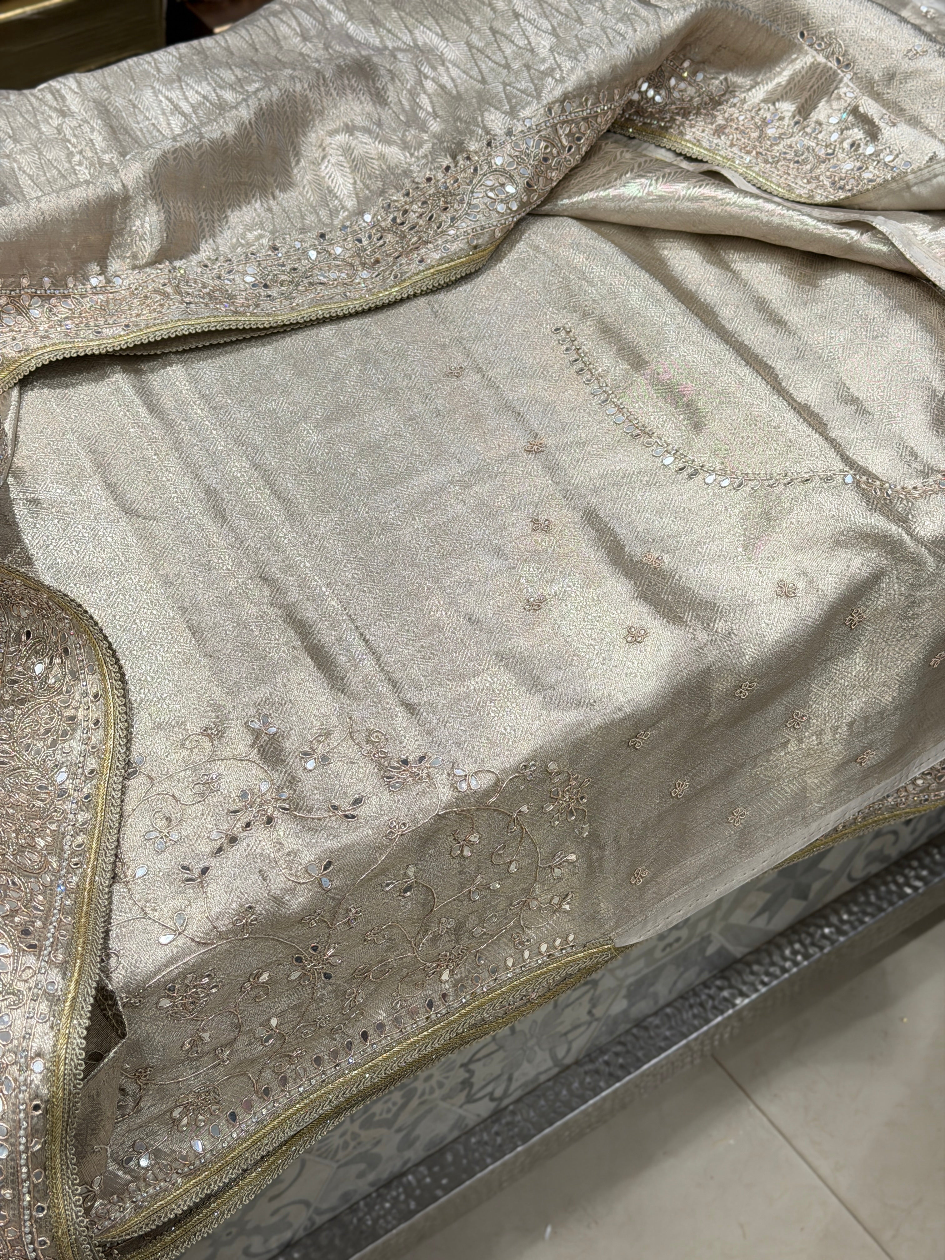 Silver Tissue Kanjivaram Contemporary Hand Embroidery Saree