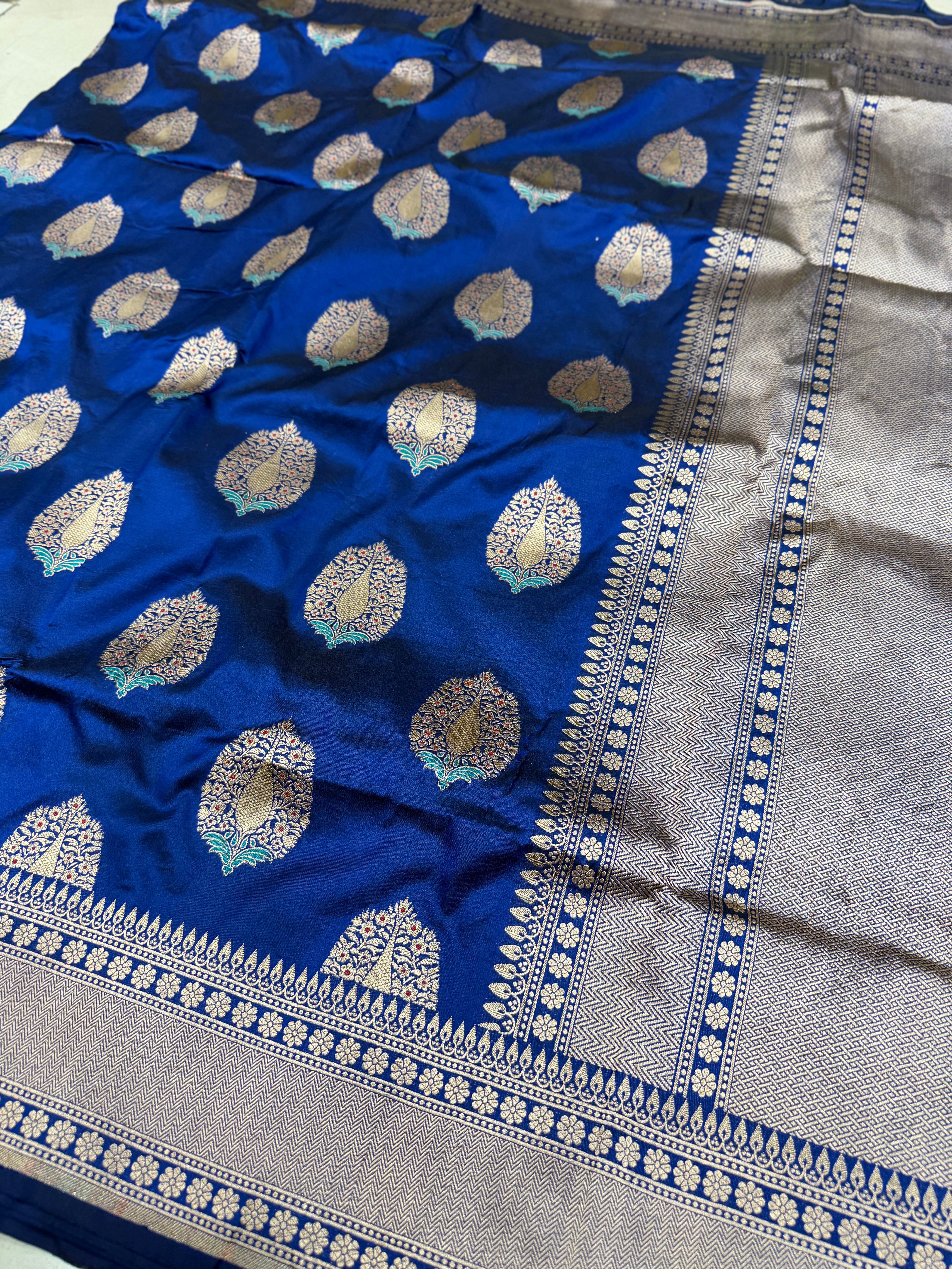 Blue Nita Ambani Inspired Handloom Banarasi Katan Silk Saree