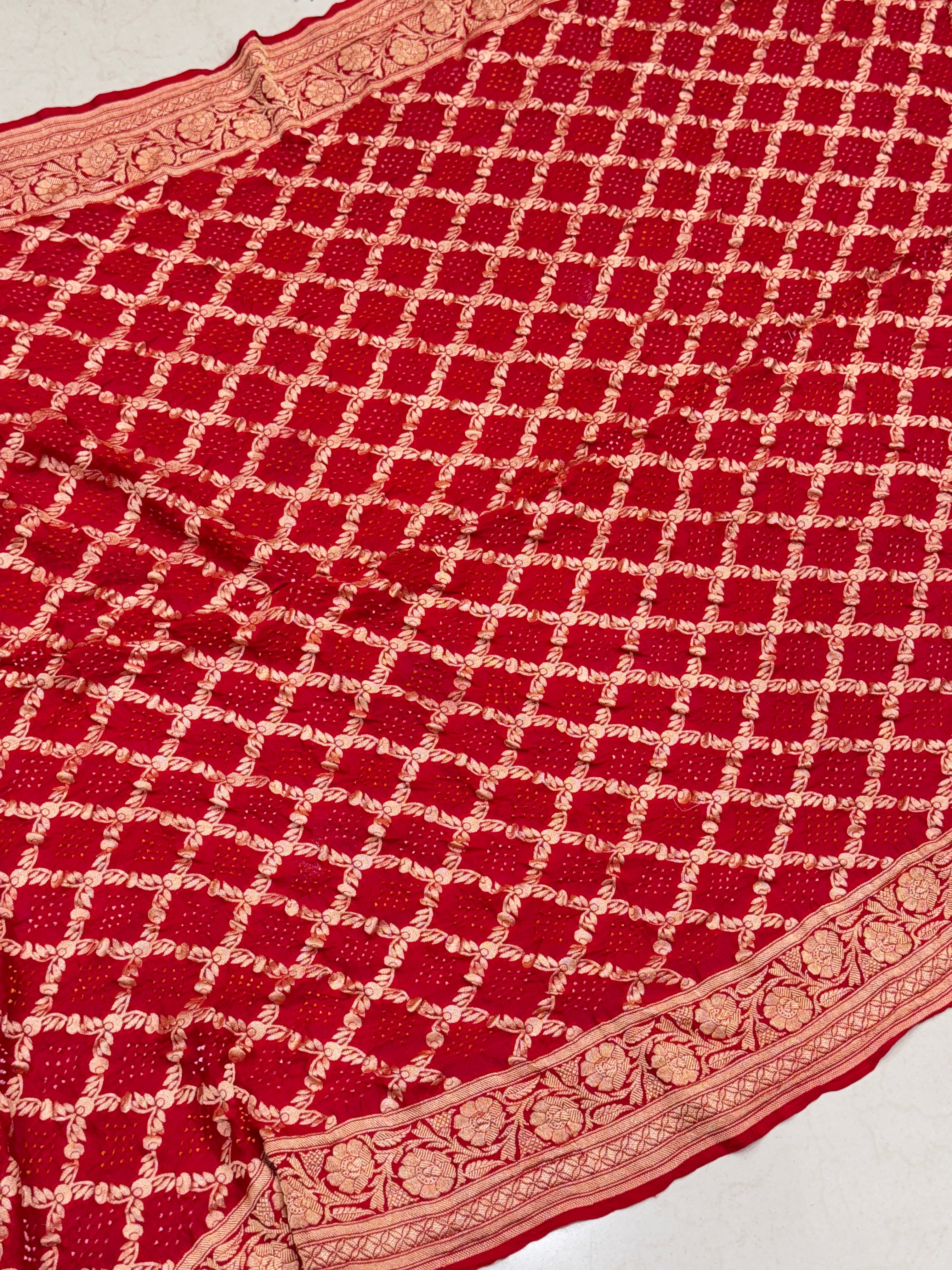 Pure Red Bandhej Bandhini Saree