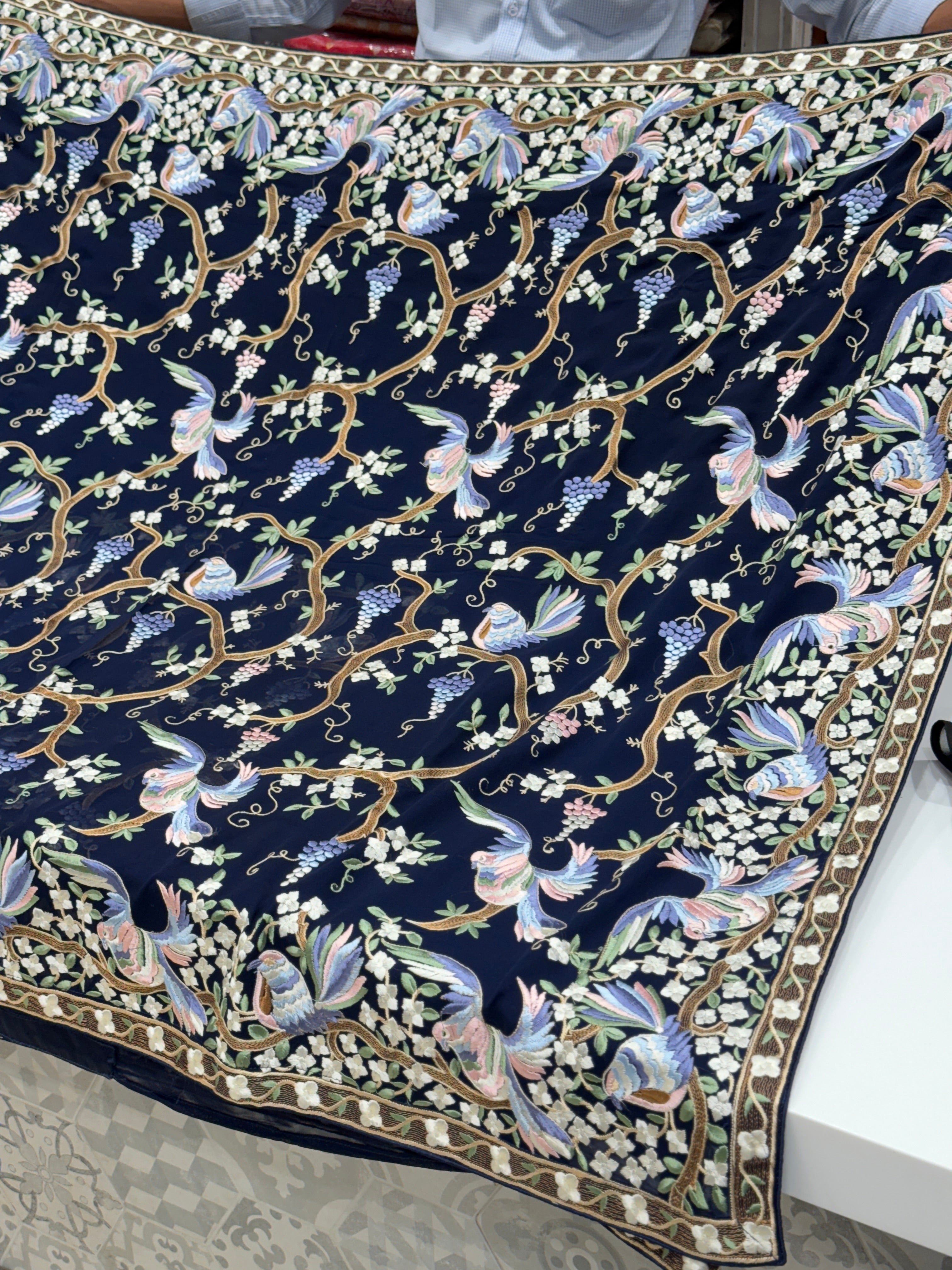 Blue Georgette Chakla Chakli Parsi Gara Saree