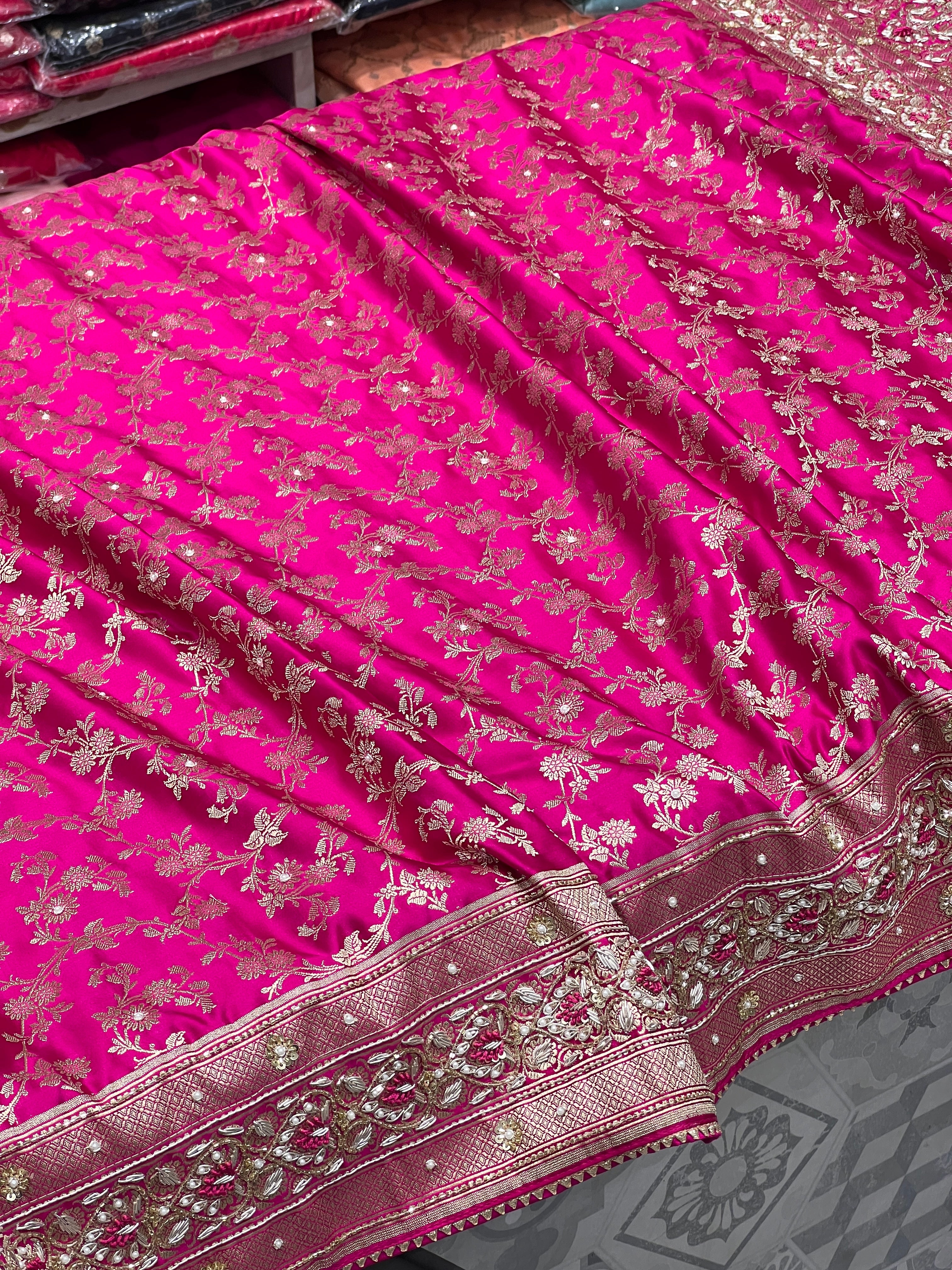 Rani Banarasi Silk Resham Embroidery Saree