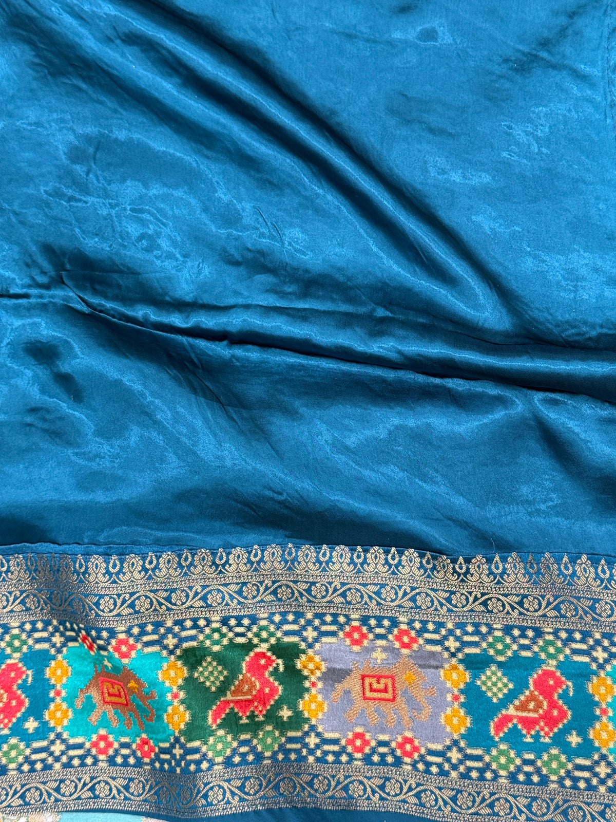 Rama Blue Banarasi Rangkat Fusion Patola Border Saree