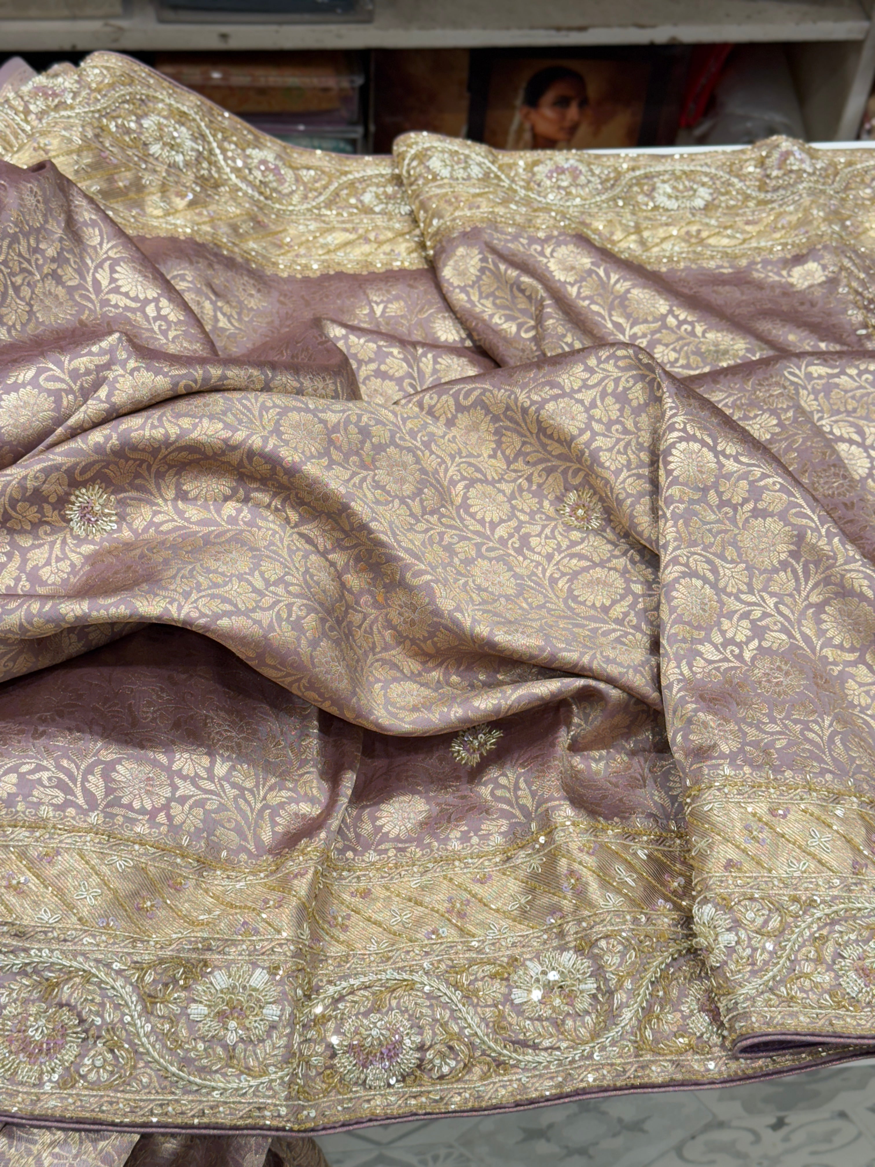 Lilac Kanjivaram Silk Zardosi Resham Hand Embroidery Saree