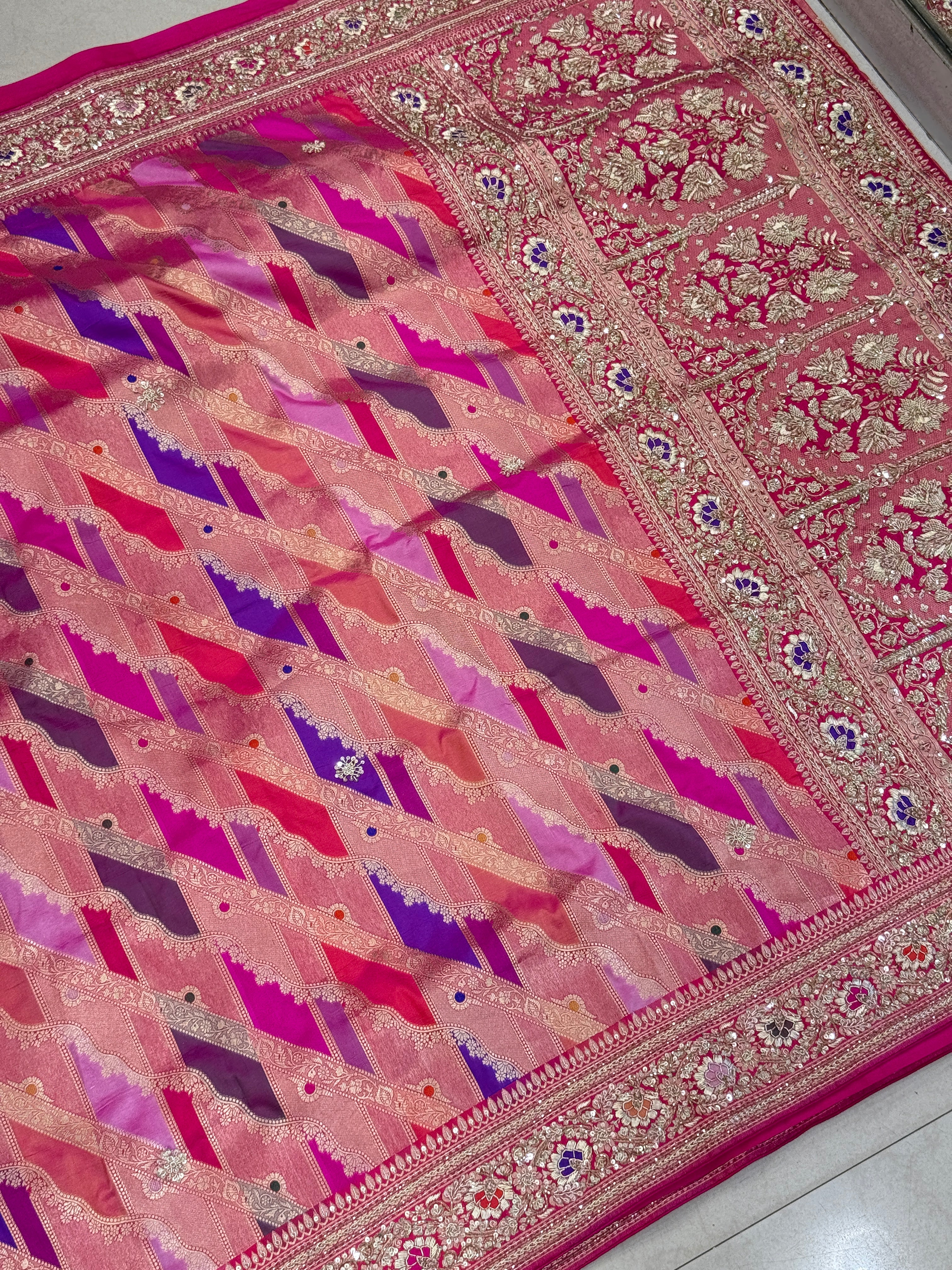 Handloom Banarasi Rangkat with Zardosi Embroidery Saree