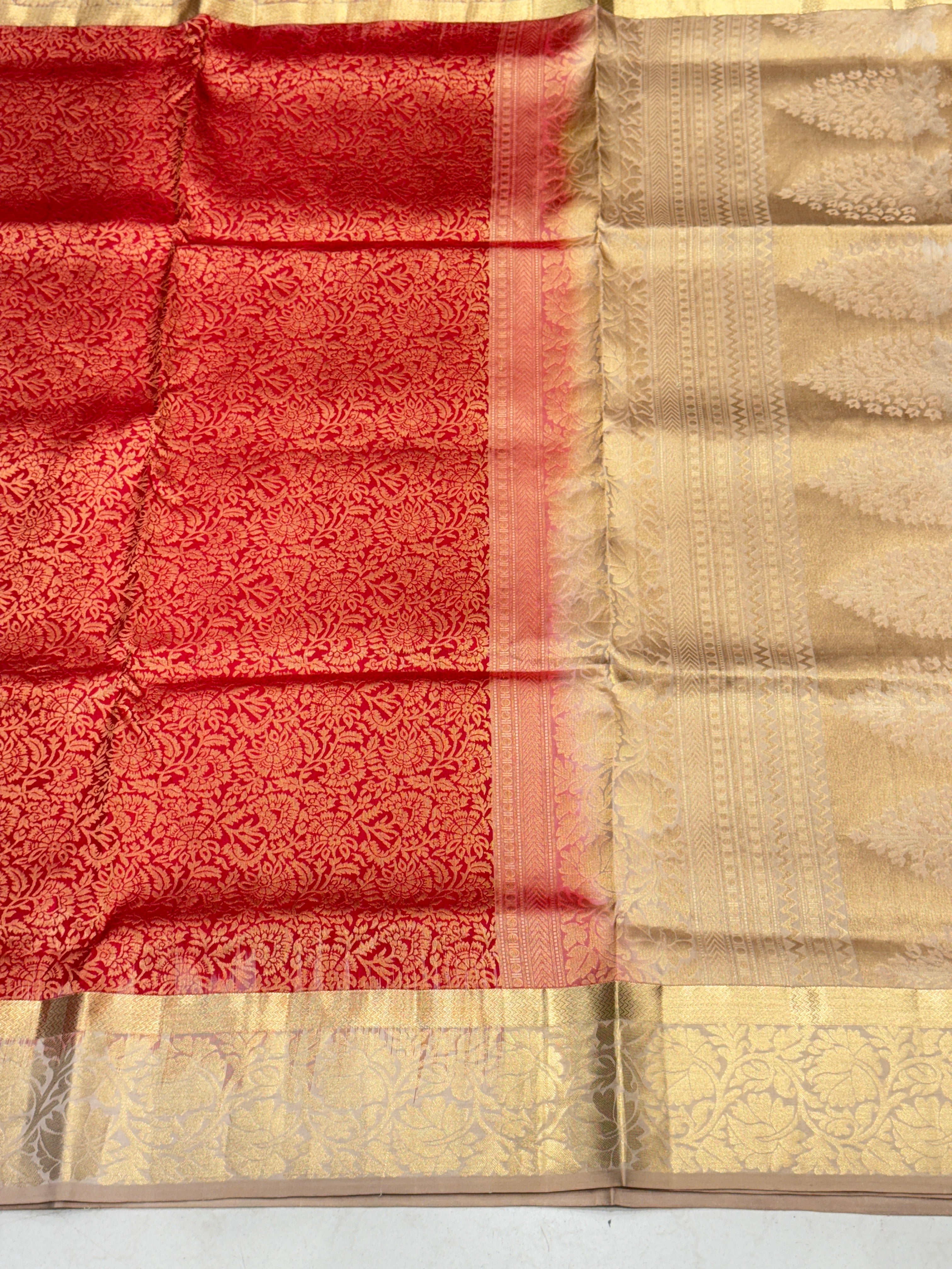 Red Beige Pallu Handloom Kanchipuram Pure Silk Saree