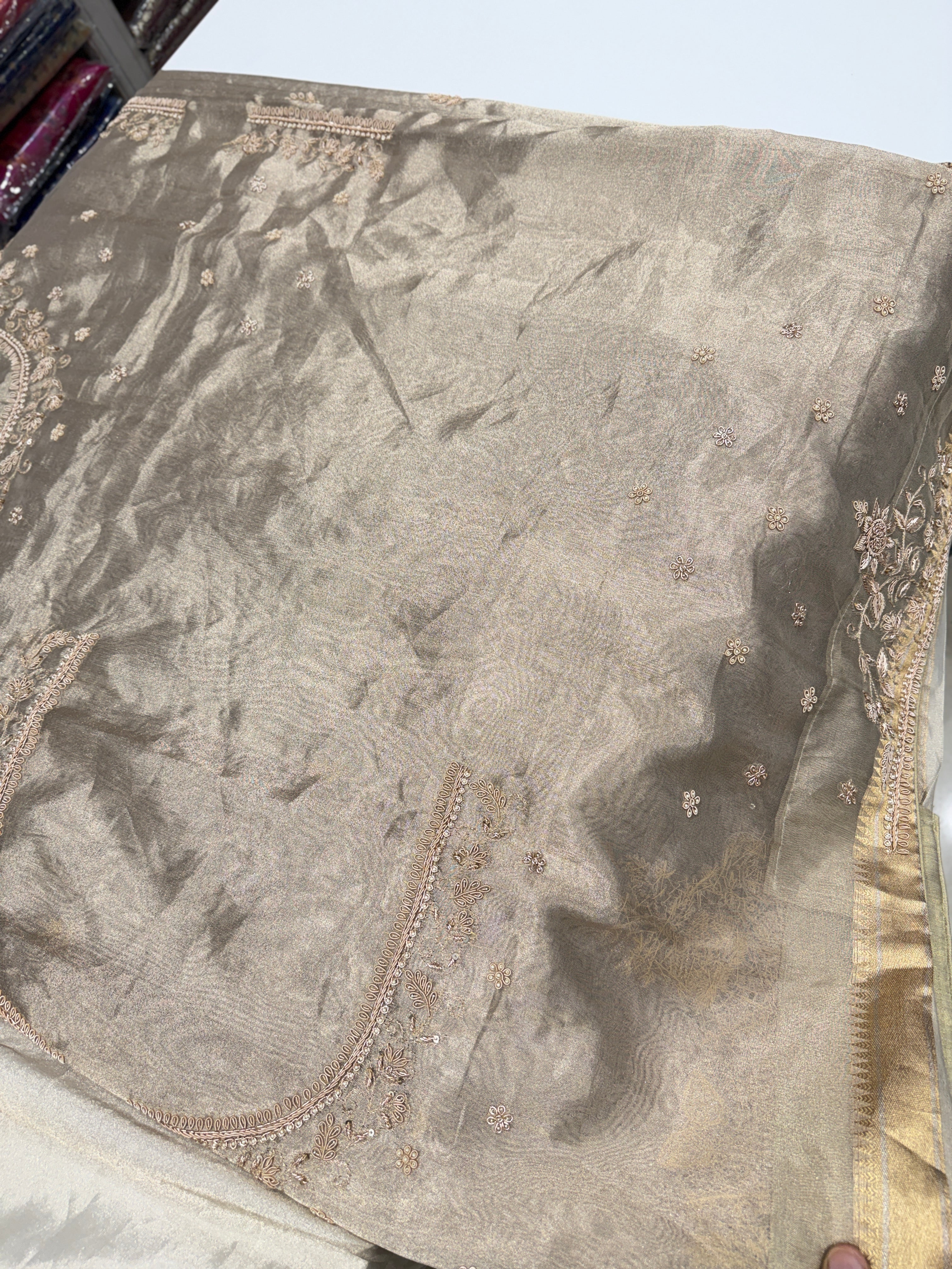 Tissue Parsi Style Zardosi Hand Embroidery Saree