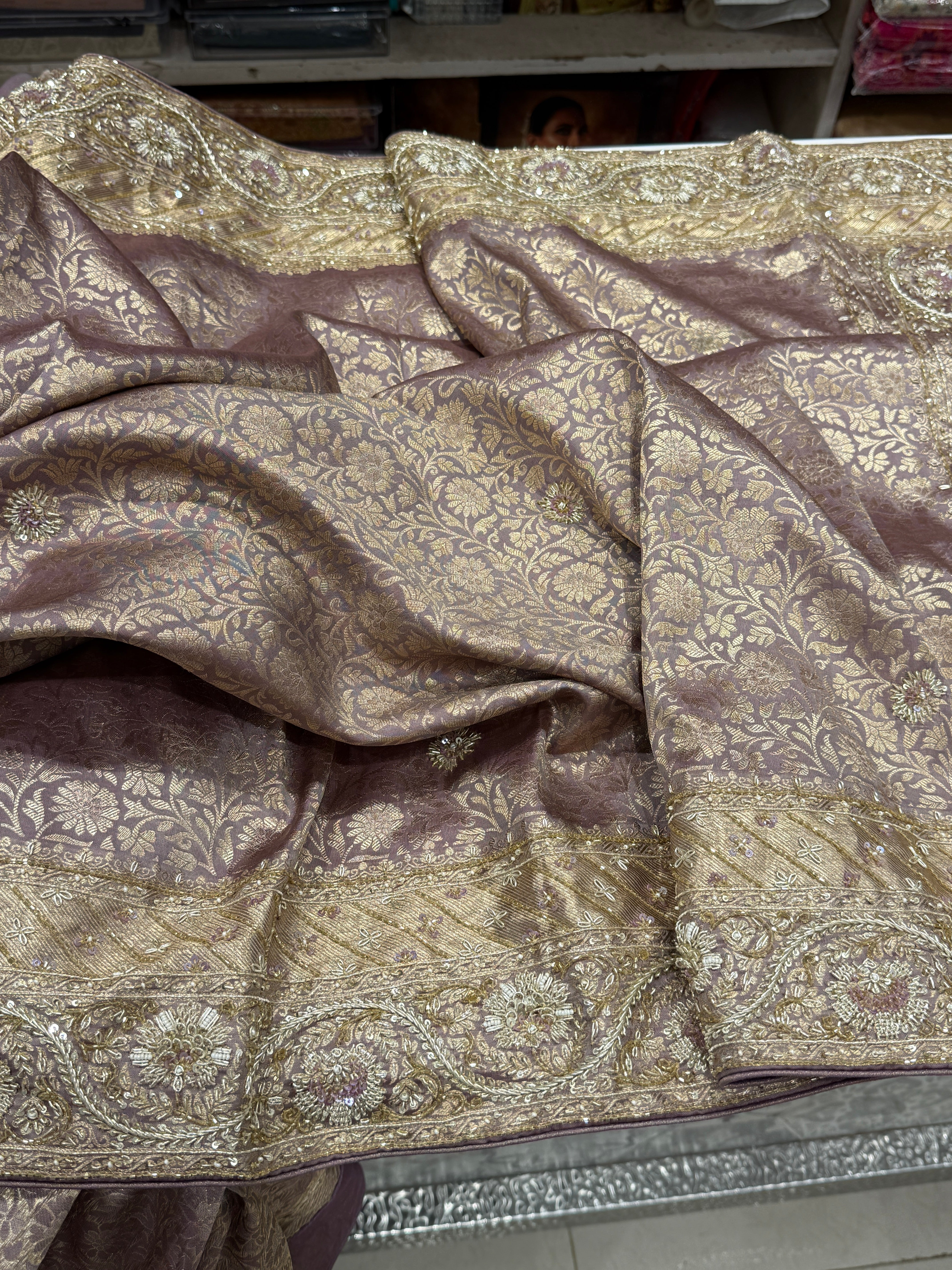 Lilac Kanjivaram Silk Zardosi Resham Hand Embroidery Saree
