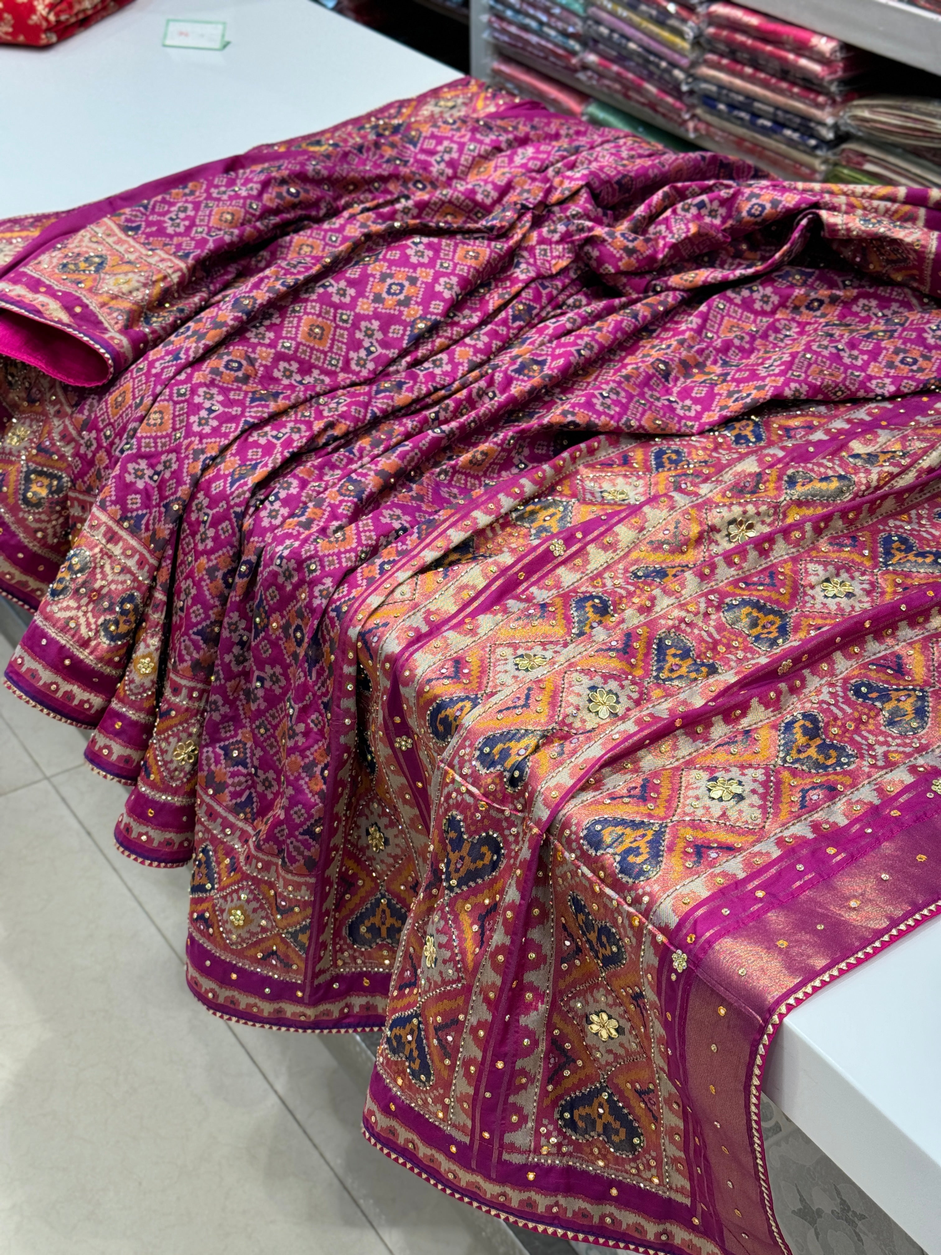 Violet Patola Kutchi Embroidery Saree