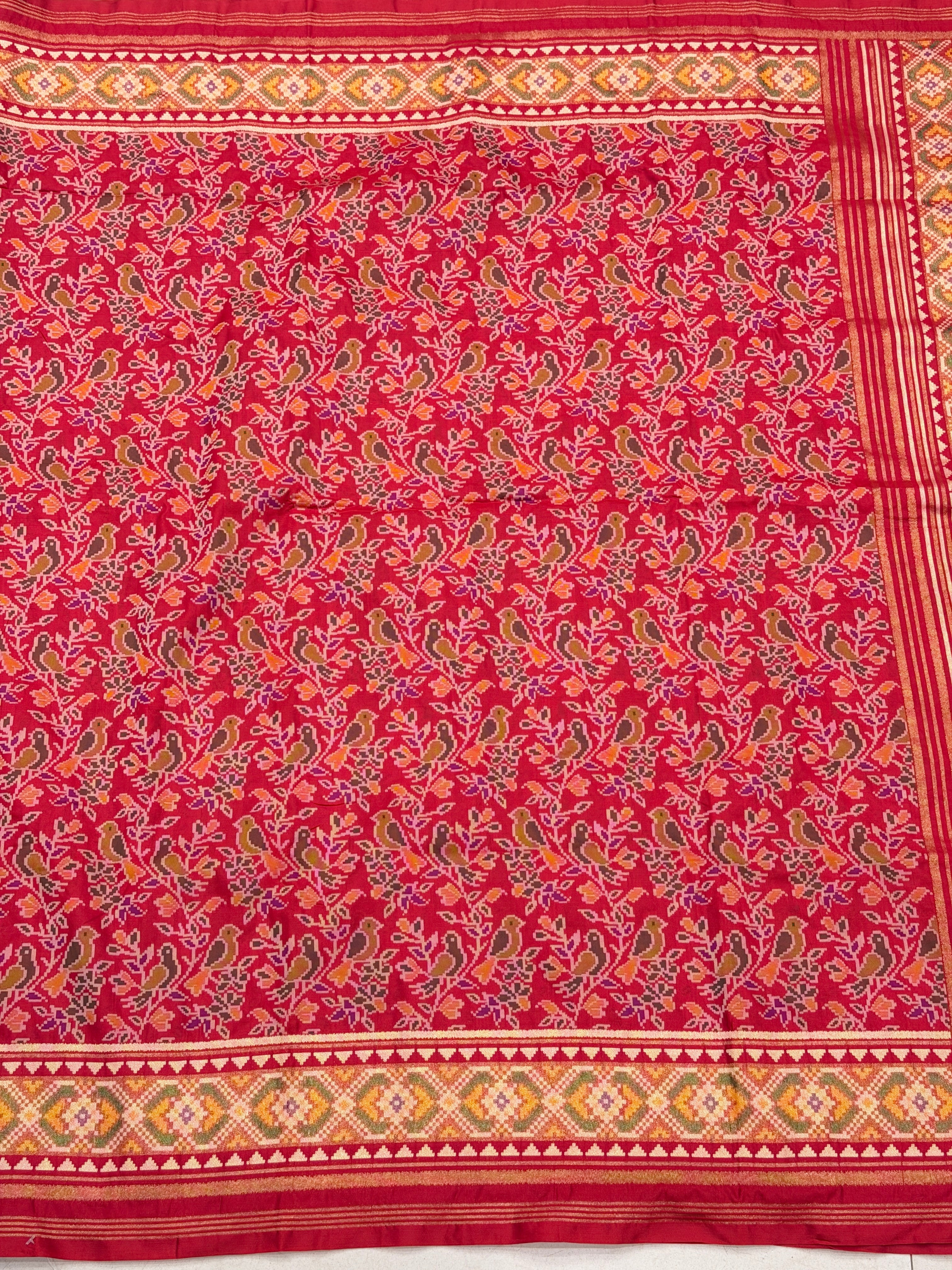 Red Popat Bhat Semi Silk Weaved Patan Patola Saree