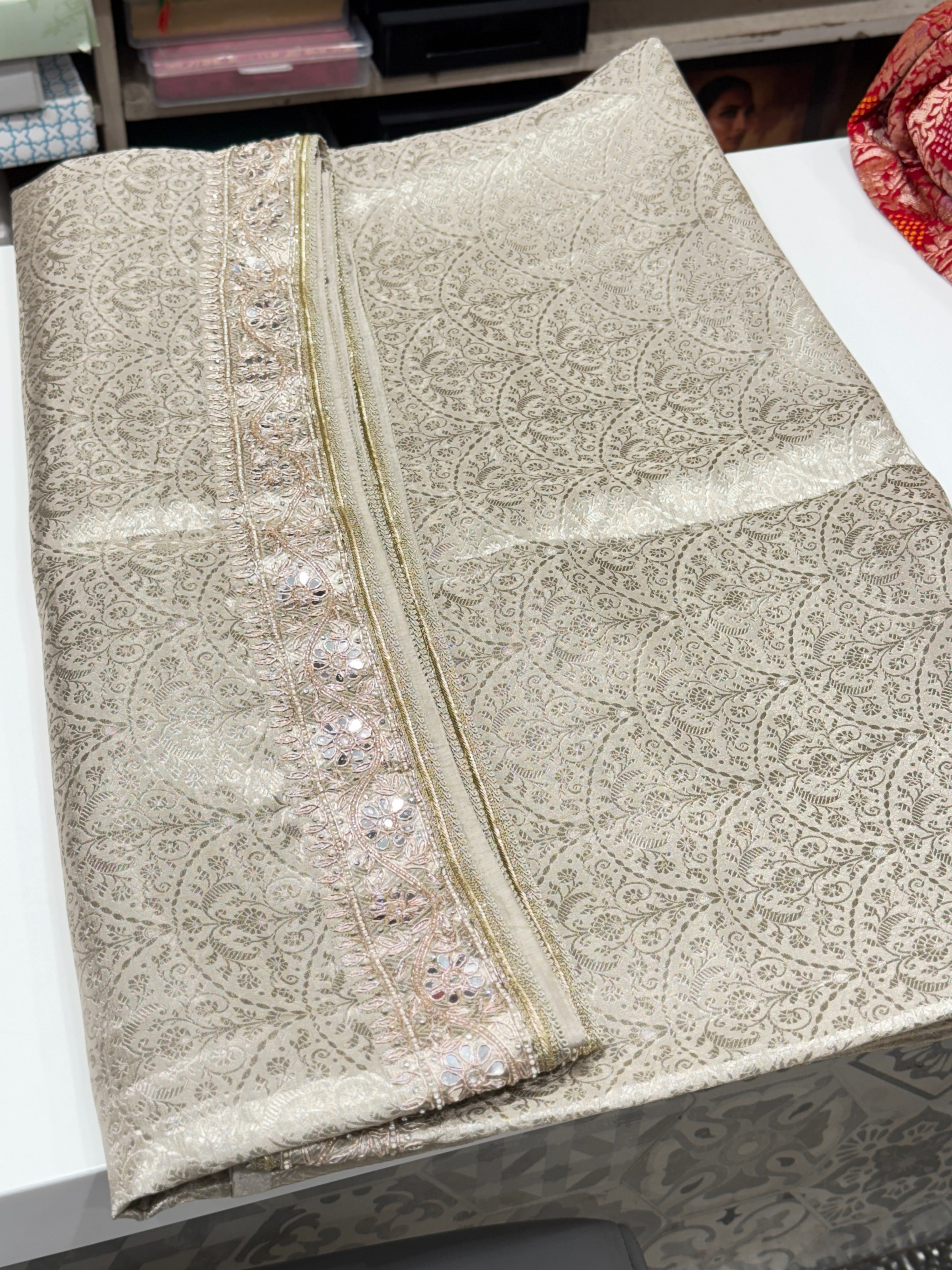 Silver Tissue Kanjivaram Hand Embroidery Saree