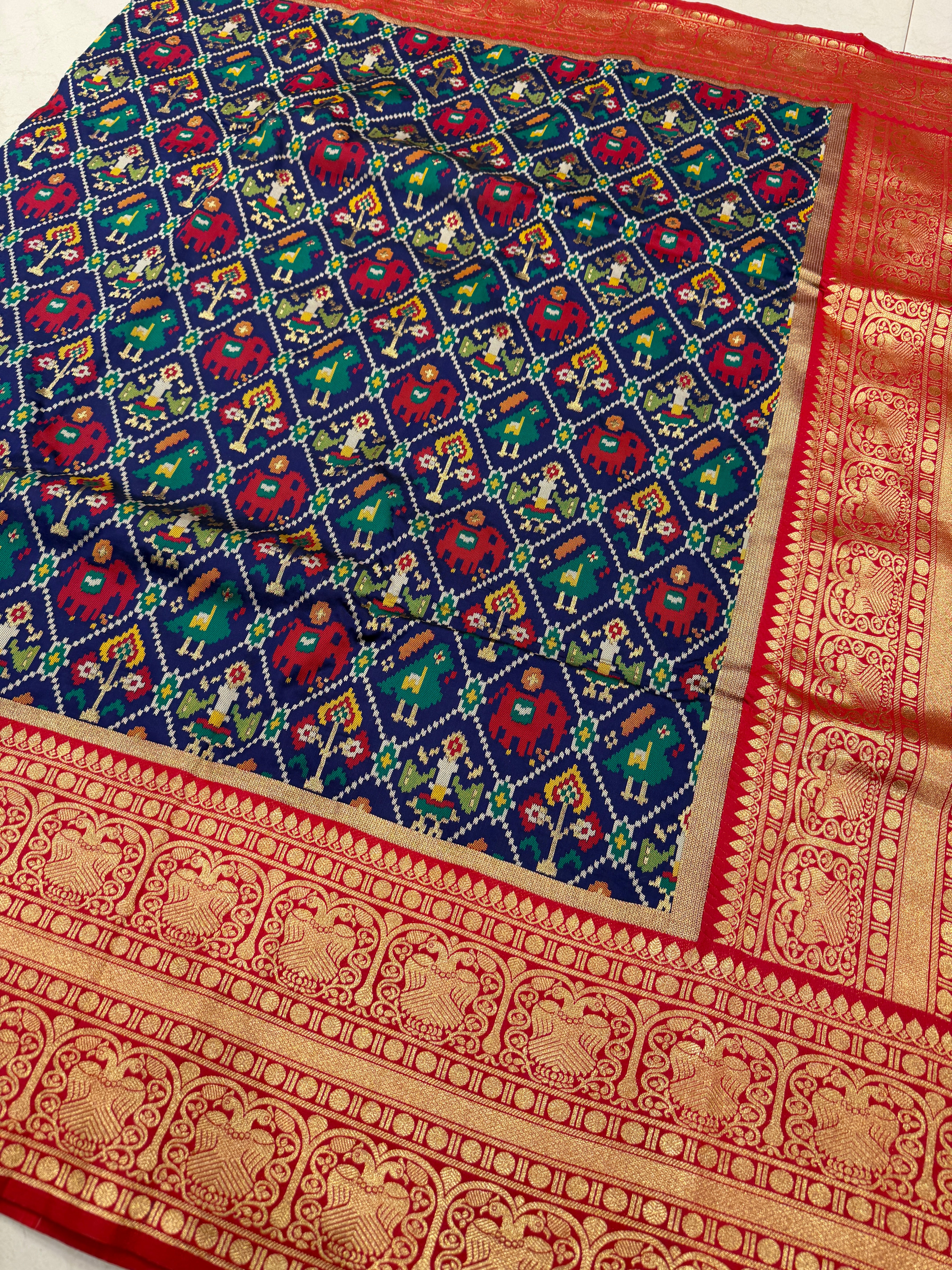 Blue Banarasi Patola Kanjivaram Style Border Saree