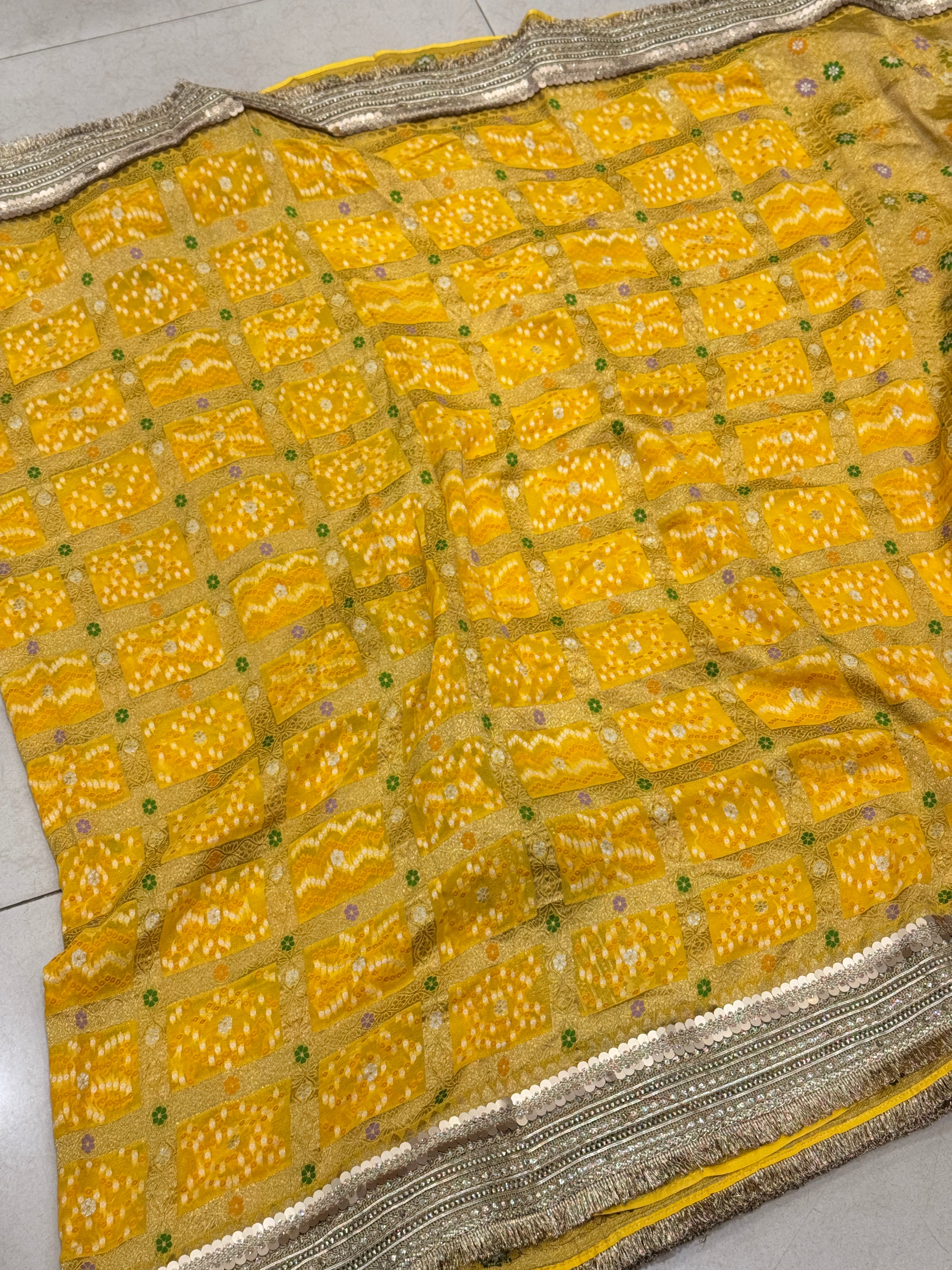 Yellow Gharchola Meenakari Maharani Style Saree